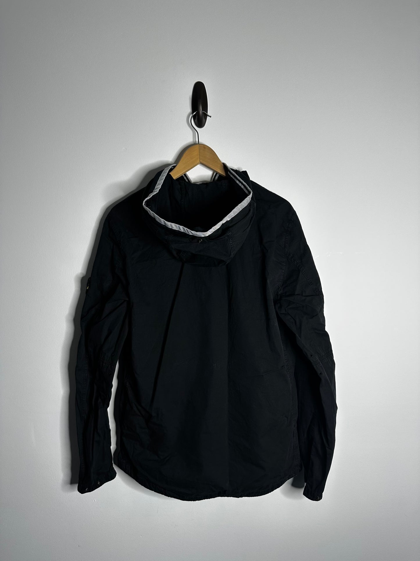 Stone Island Black Brushed Cotton Hooded Overshirt - Large