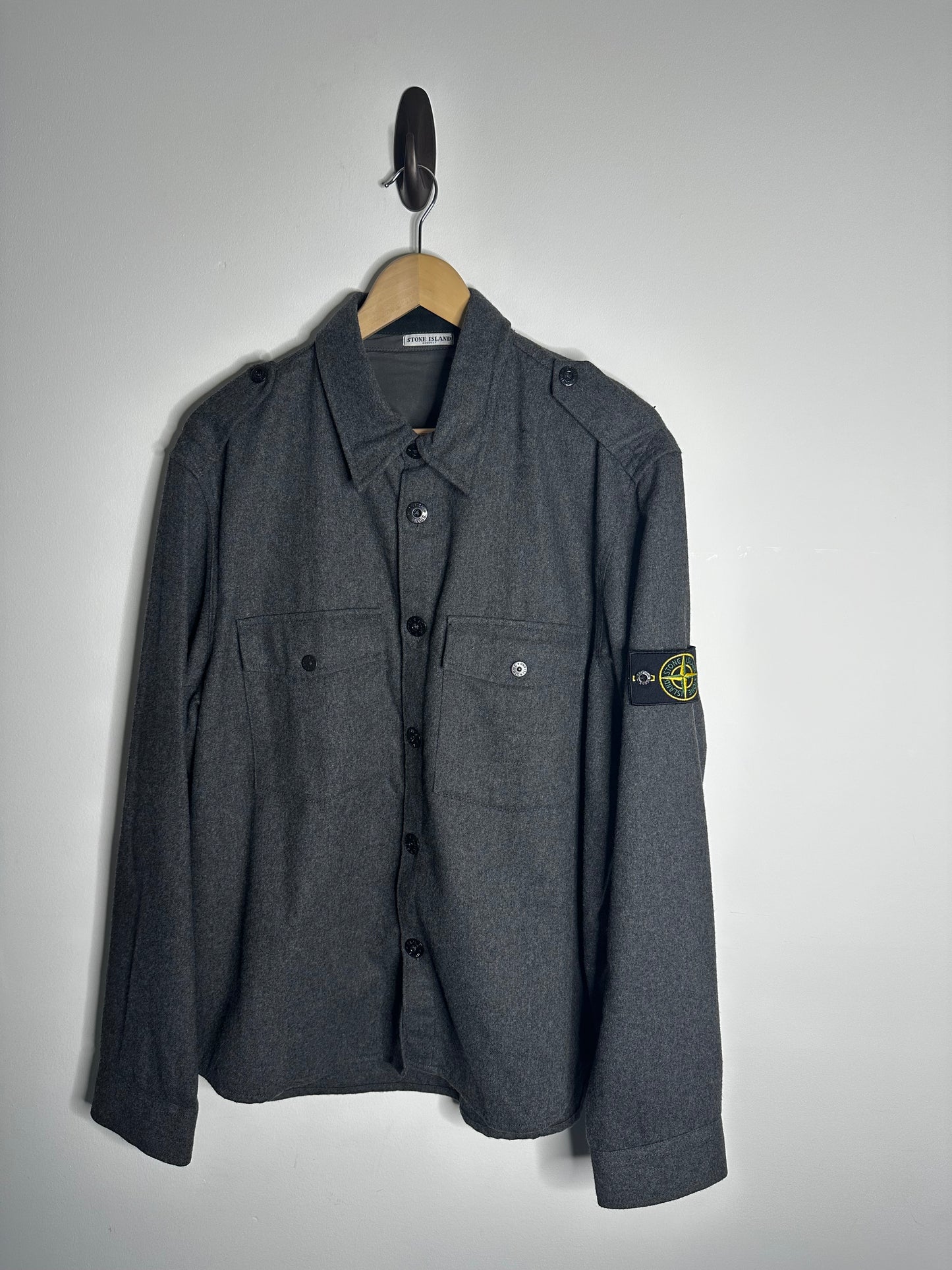 Stone Island Grey Wool Blend Button Shirt - XXL