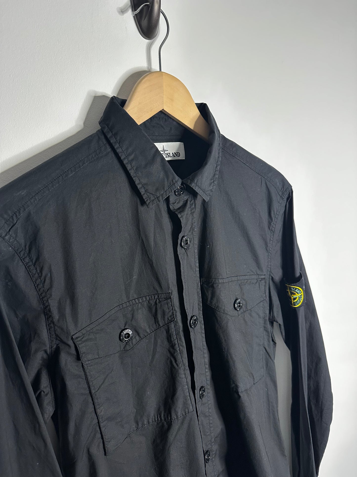 Stone Island Black Button Shirt - Medium