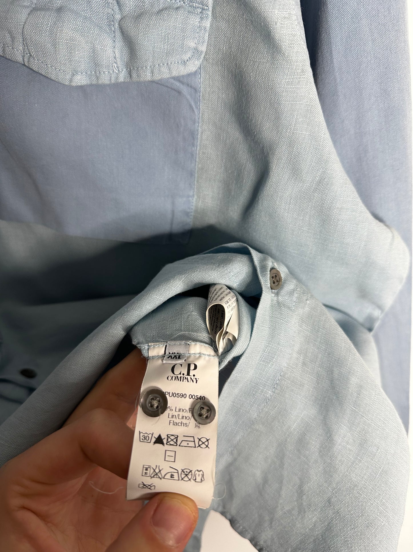 C.P. Company Blue Linen Long Sleeve Shirt - XXL