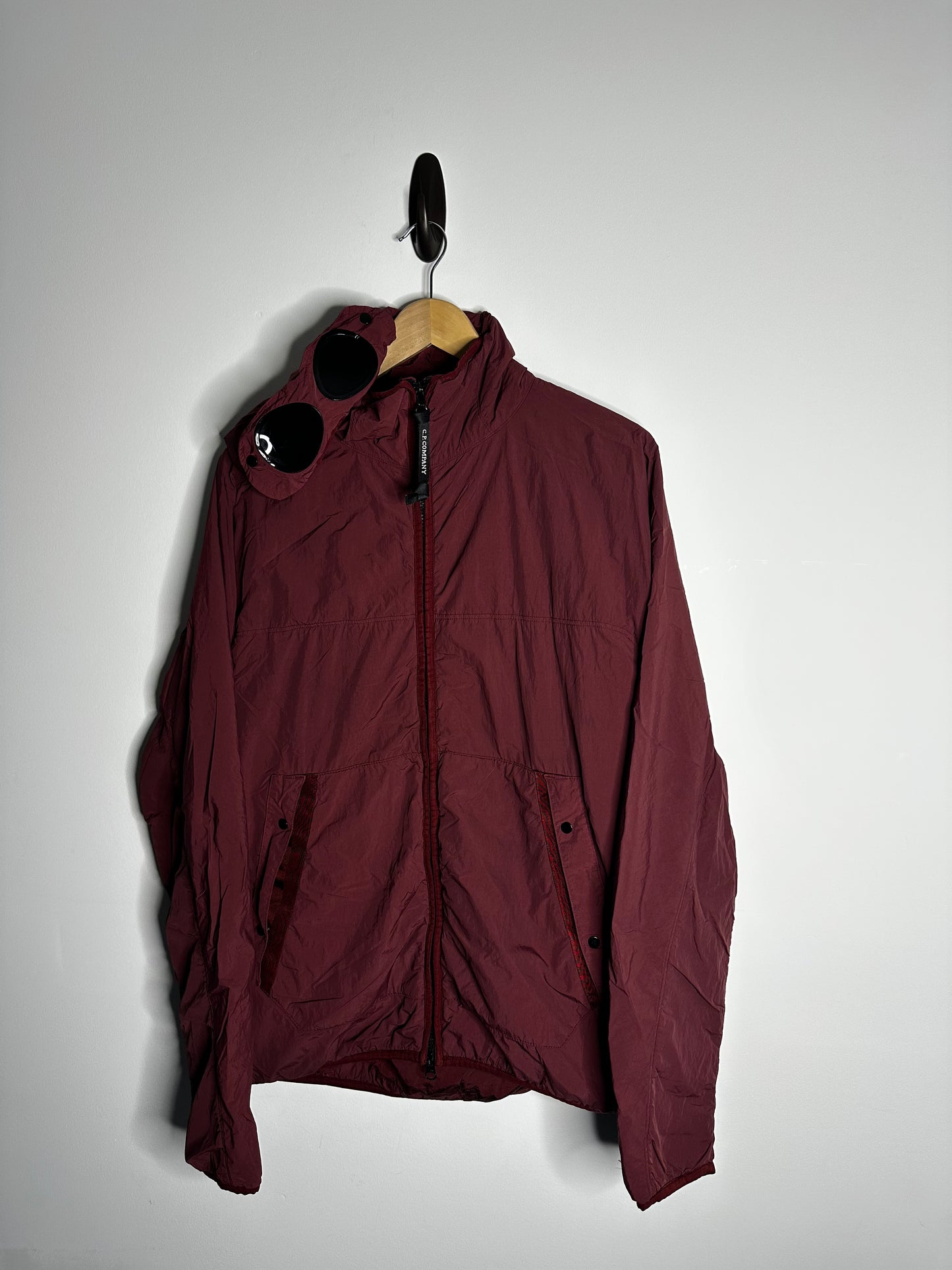 C.P. Company Burgundy G.D.P. Hooded Polartec Goggle Jacket - Extra Large