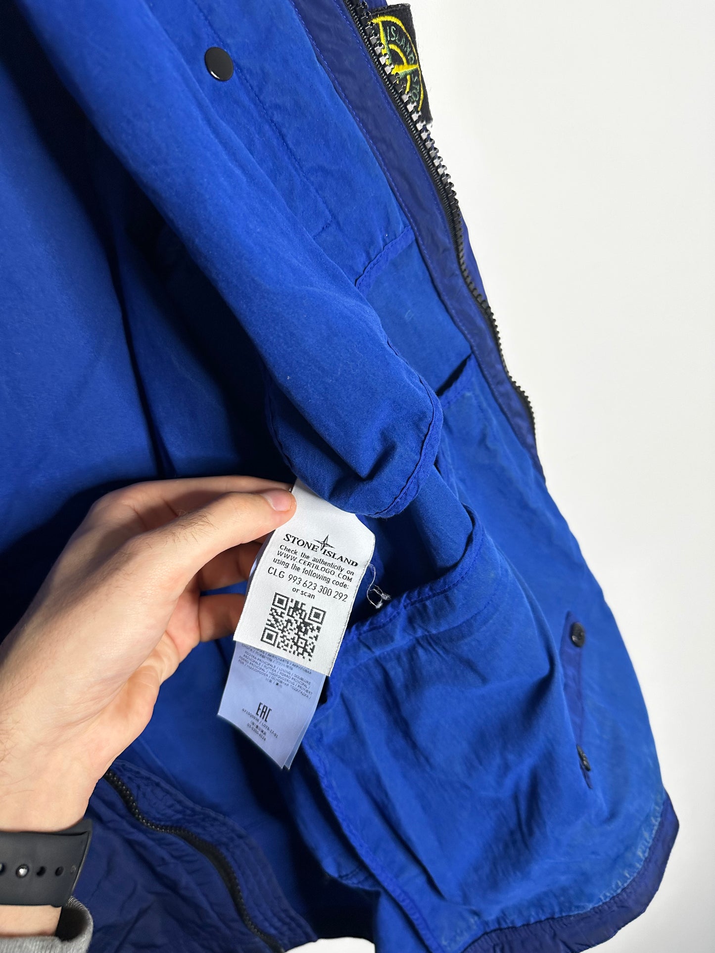 Stone Island Blue Nylon Metal Flock Hooded Jacket - Medium