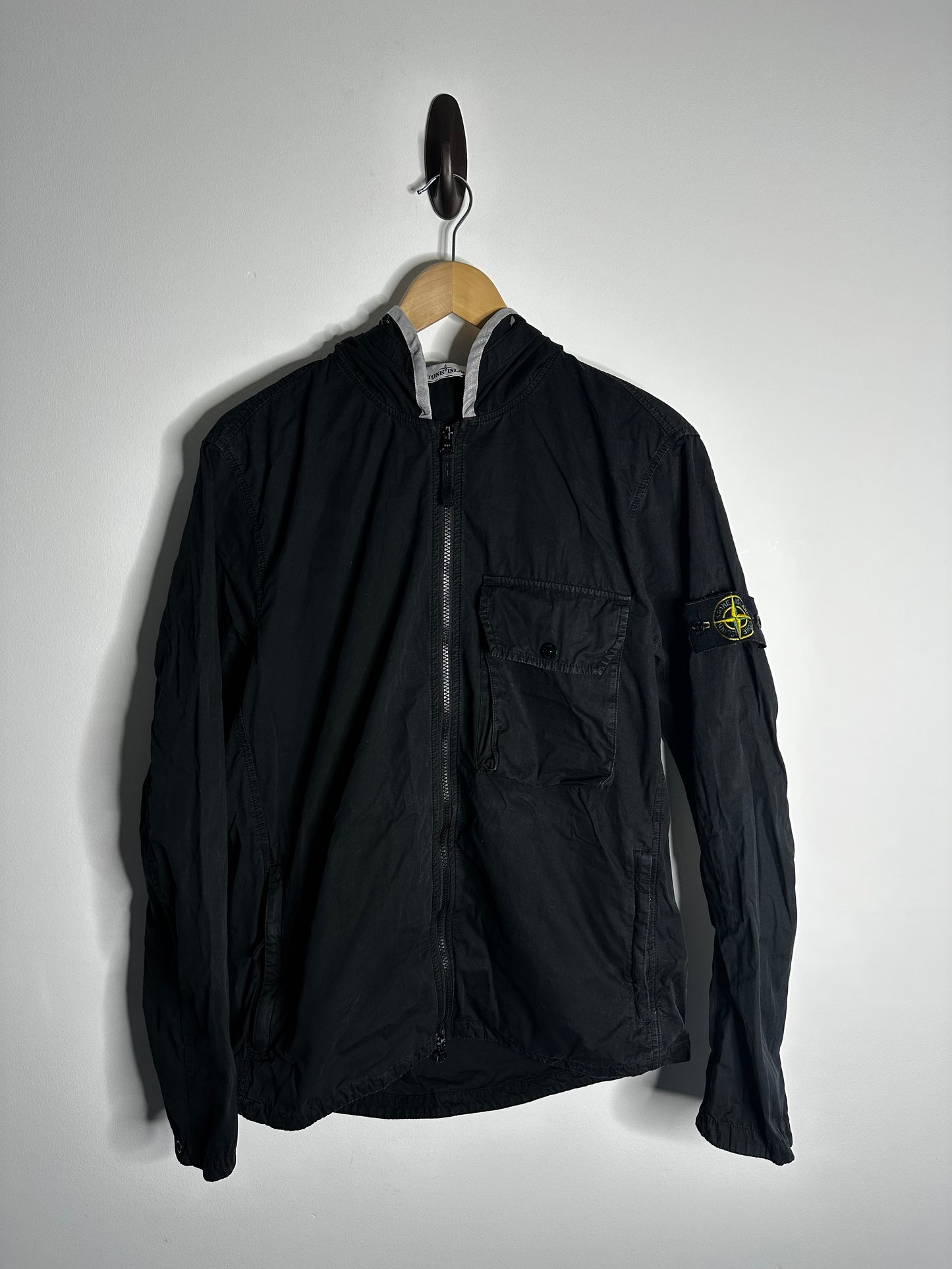 Stone Island Black Brushed Cotton Hooded Overshirt - Large