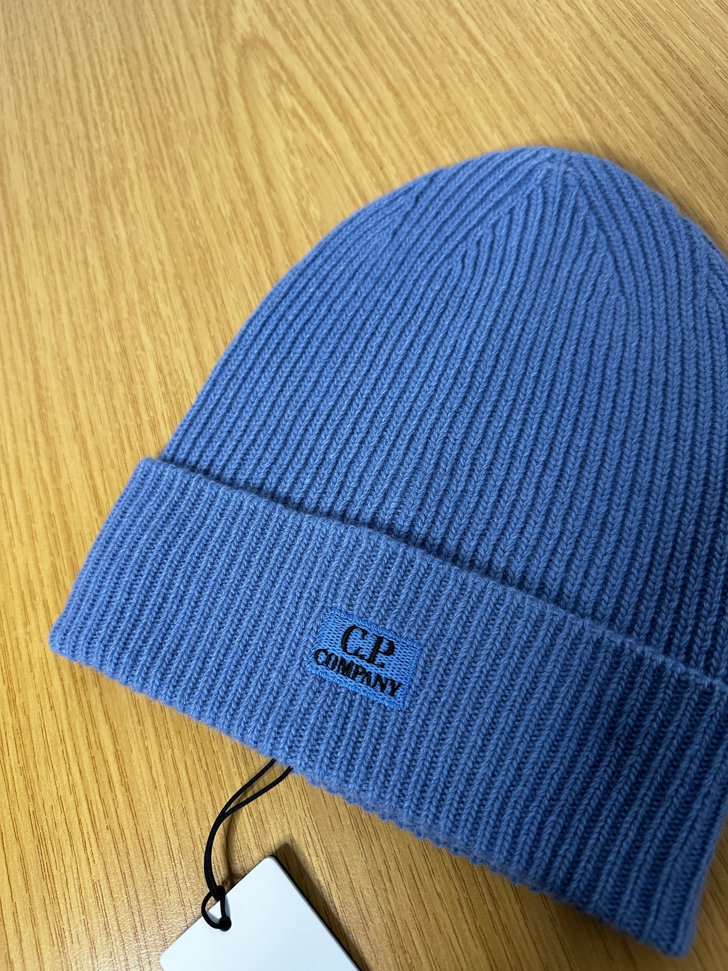 C.P. Company Infinity Blue Lambswool Patch Logo Beanie Hat