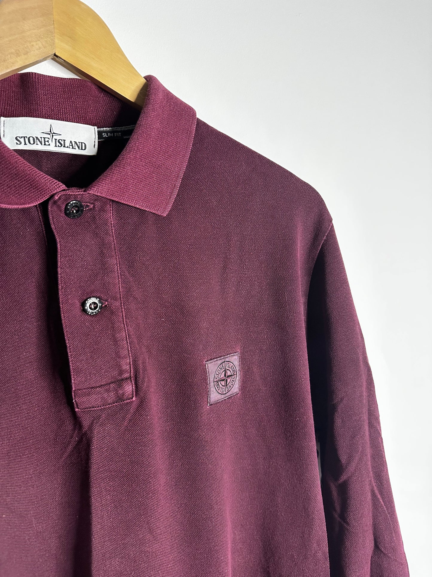 Stone Island Burgundy Long Sleeve Polo Shirt - Extra Large