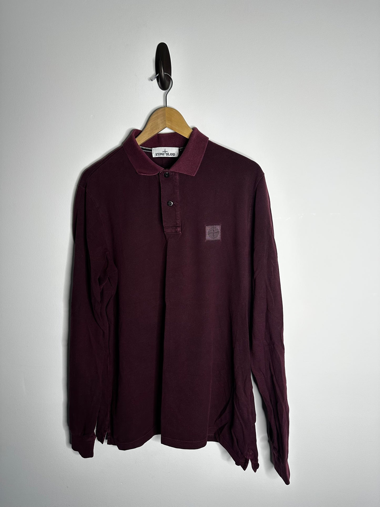 Stone Island Burgundy Long Sleeve Polo Shirt - Extra Large