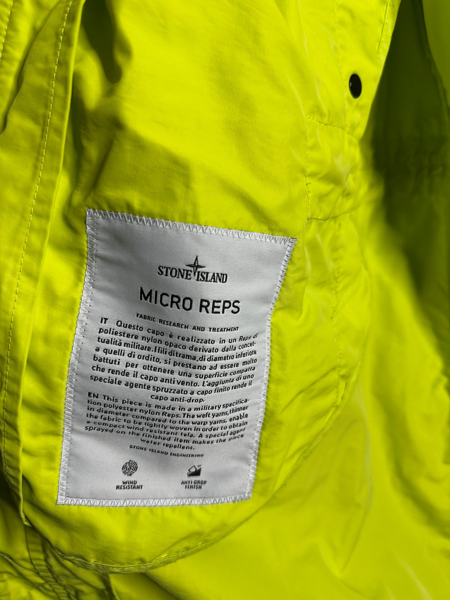 Stone Island Lime Green Micro Reps Long Jacket - Extra Large