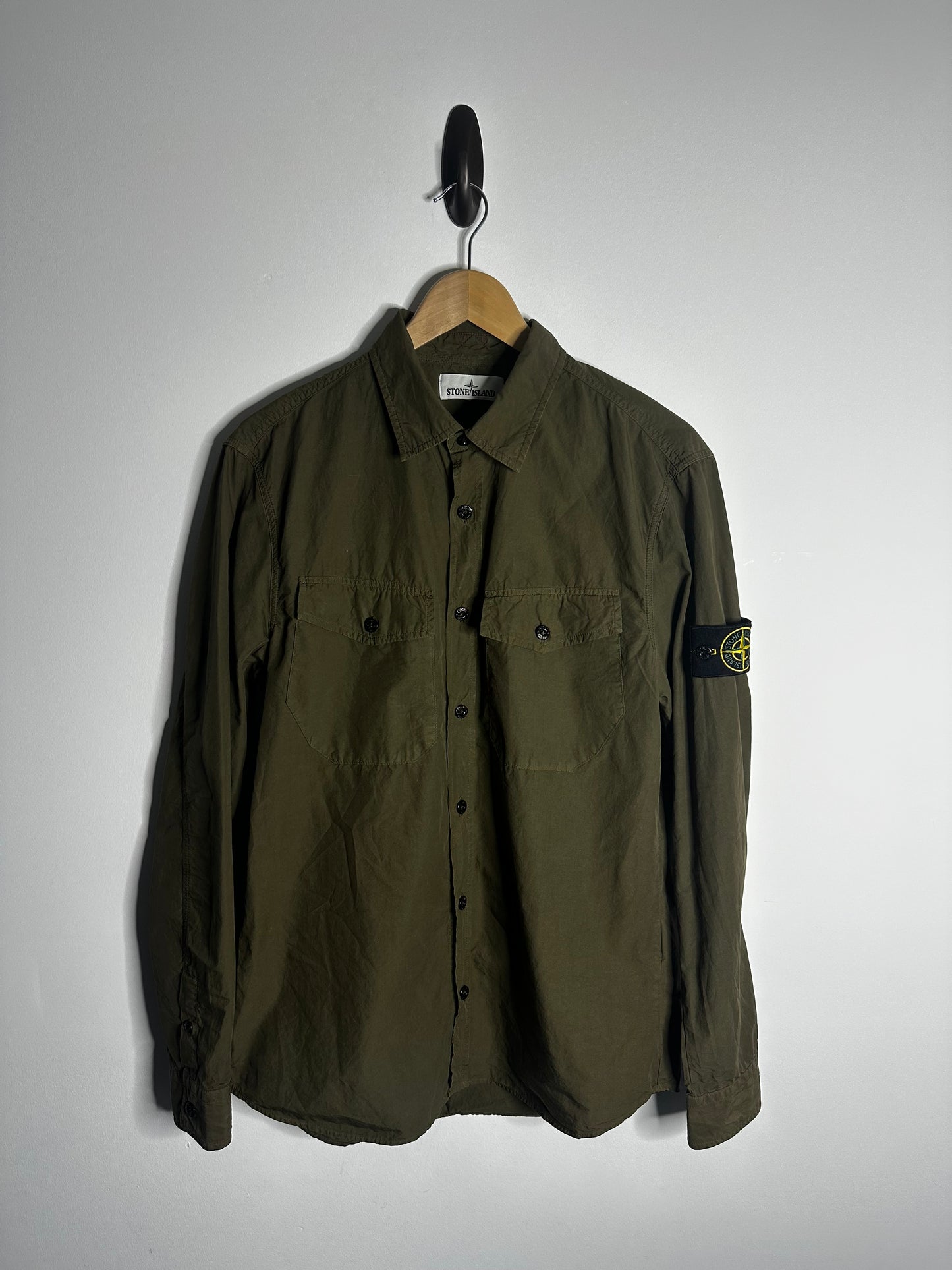 Stone Island Khaki Button Fasten Overshirt - Large