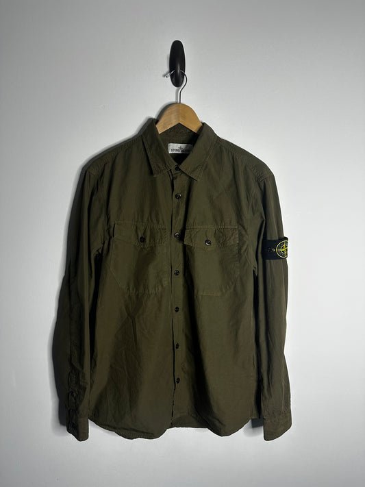 Stone Island Khaki Button Fasten Overshirt - Large