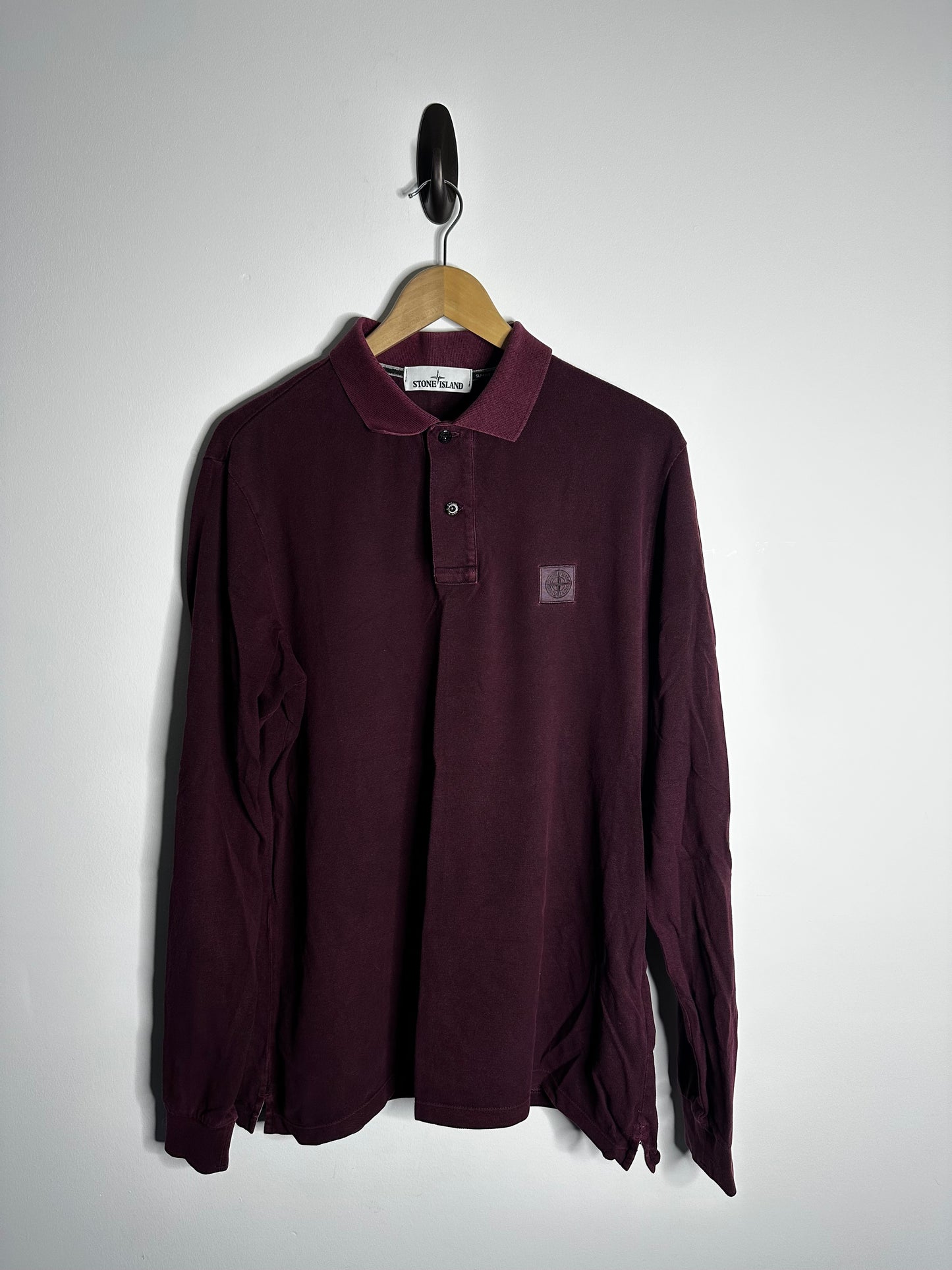 Stone Island Burgundy Long Sleeve Polo Shirt - Extra Large