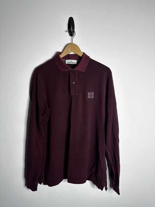 Stone Island Burgundy Long Sleeve Polo Shirt - Extra Large