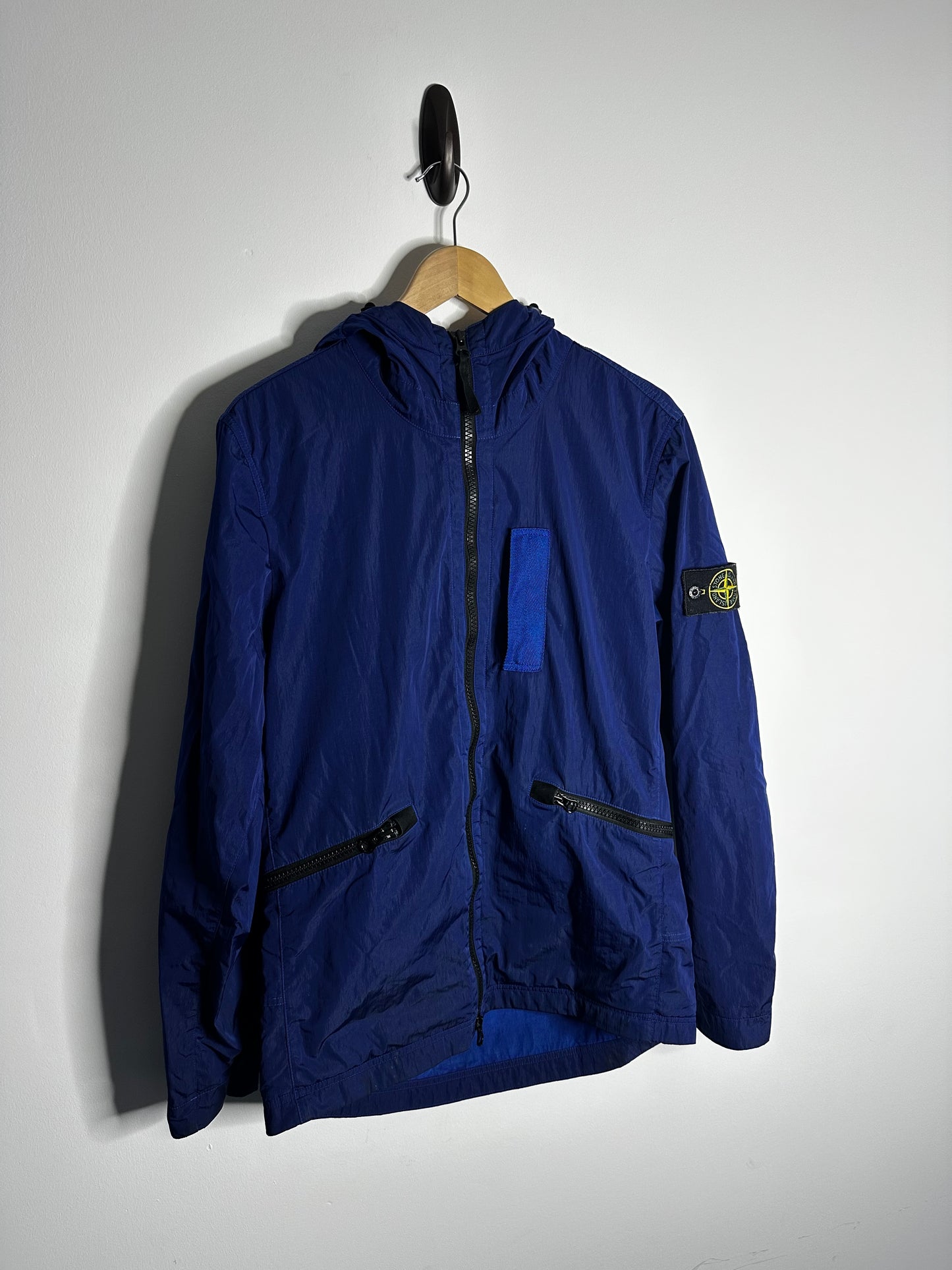 Stone Island Blue Nylon Metal Flock Hooded Jacket - Medium