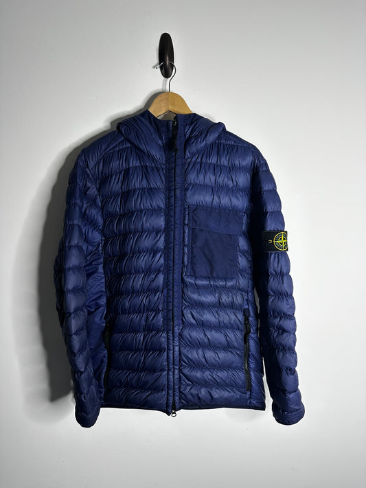 Stone Island Blue Garment Dyed Micro Yarn Down Hooded Jacket - Large
