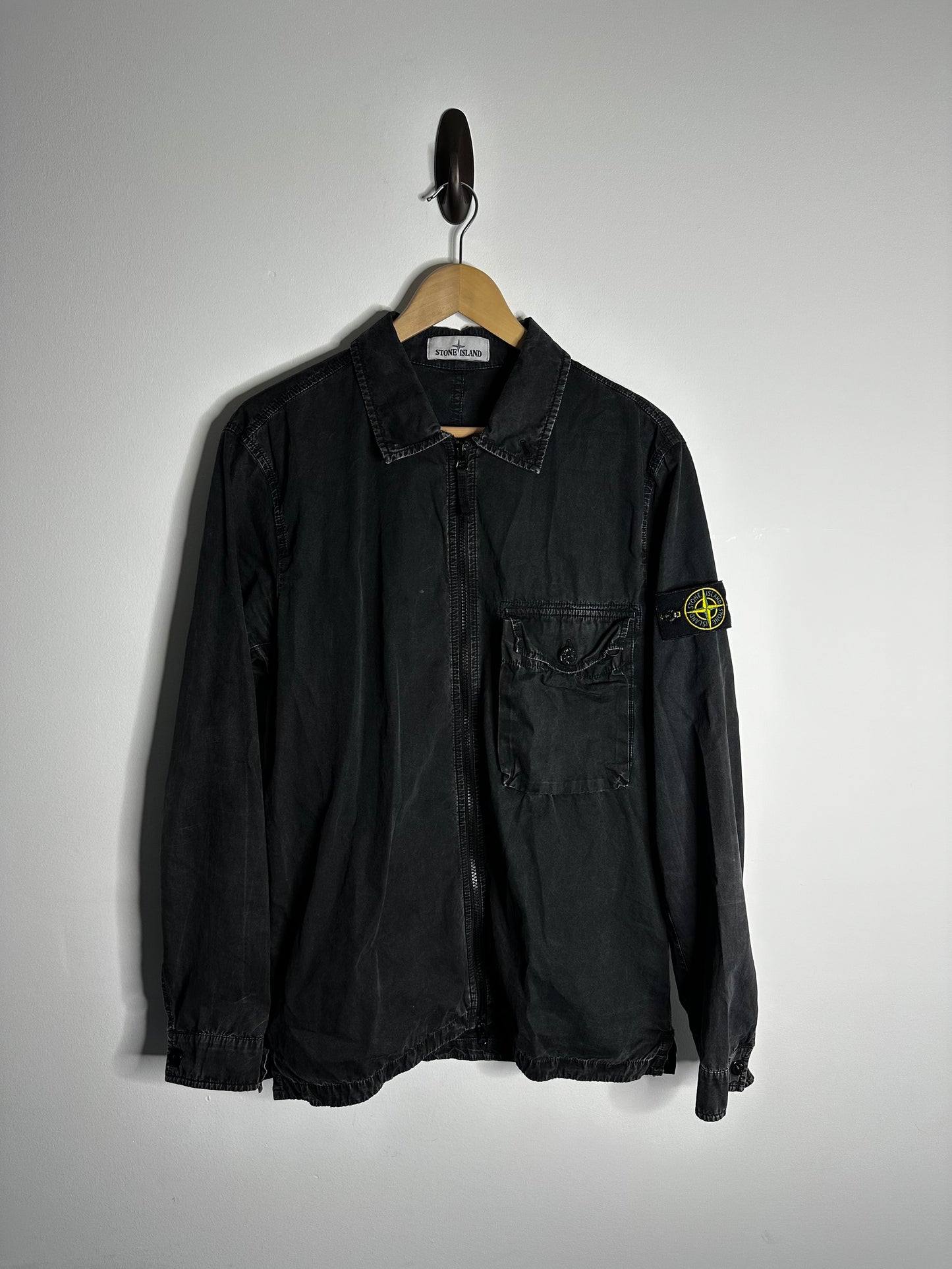 Stone Island Black Garment Dyed Overshirt - Large