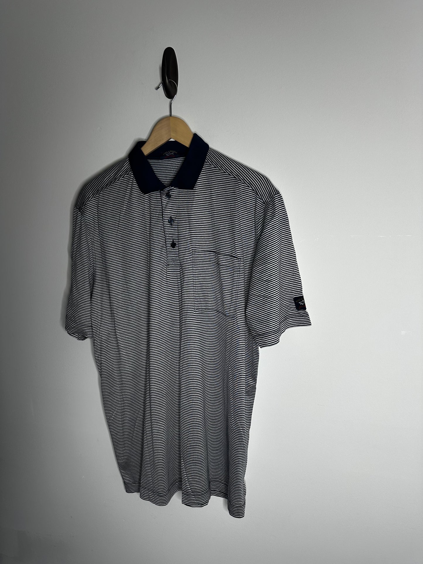 Paul & Shark Navy & White Striped Polo Shirt - Extra Large