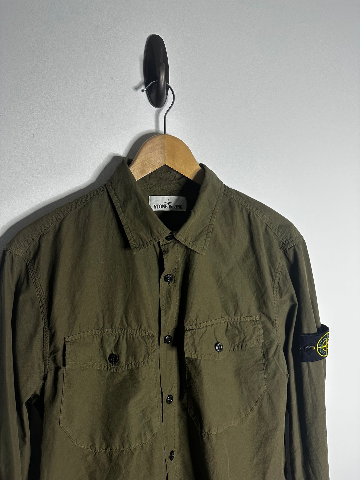Stone Island Khaki Button Fasten Overshirt - Large
