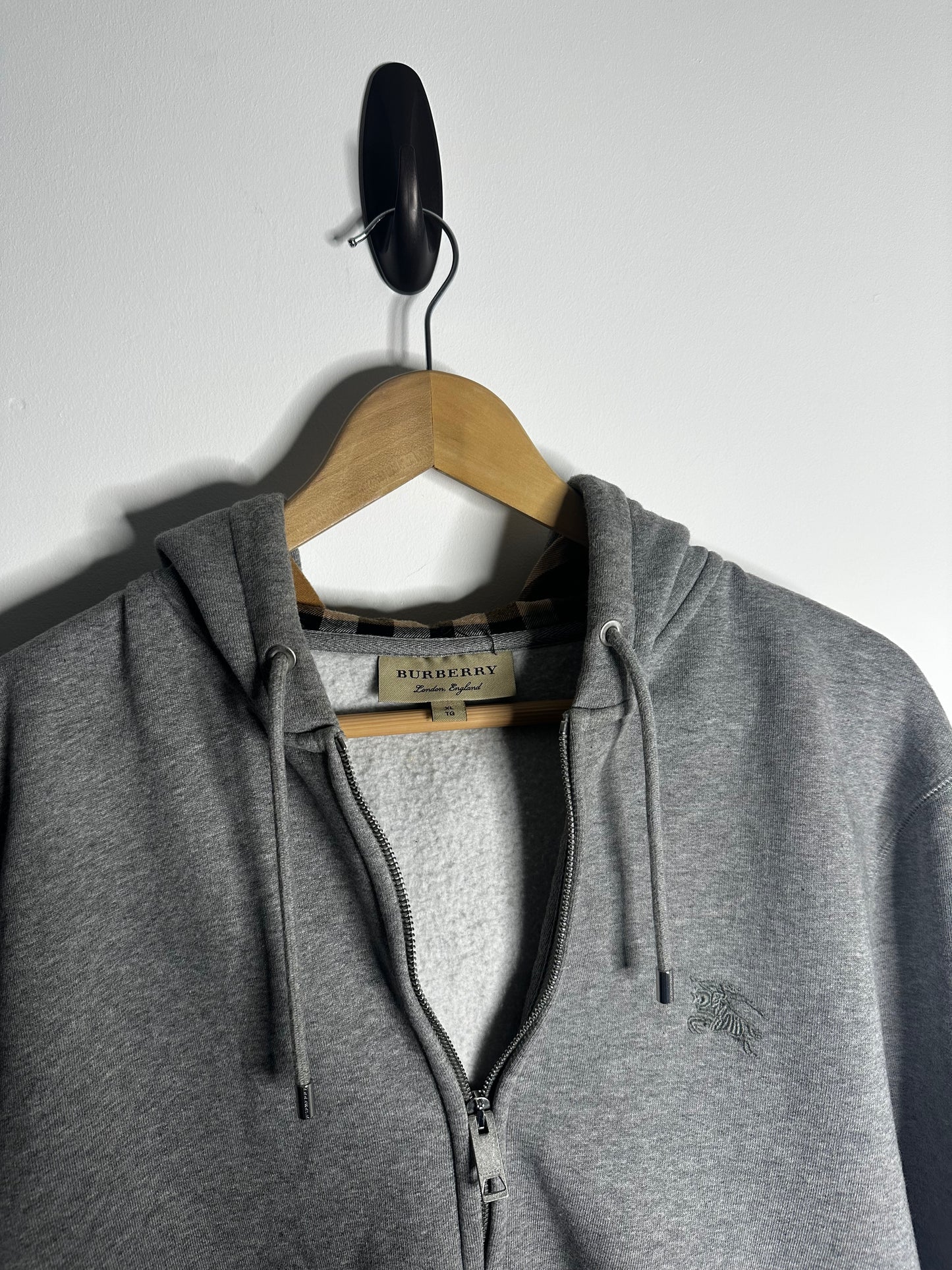 Burberry Grey Full Zip Nova Check Hood Hoodie - Extra Large