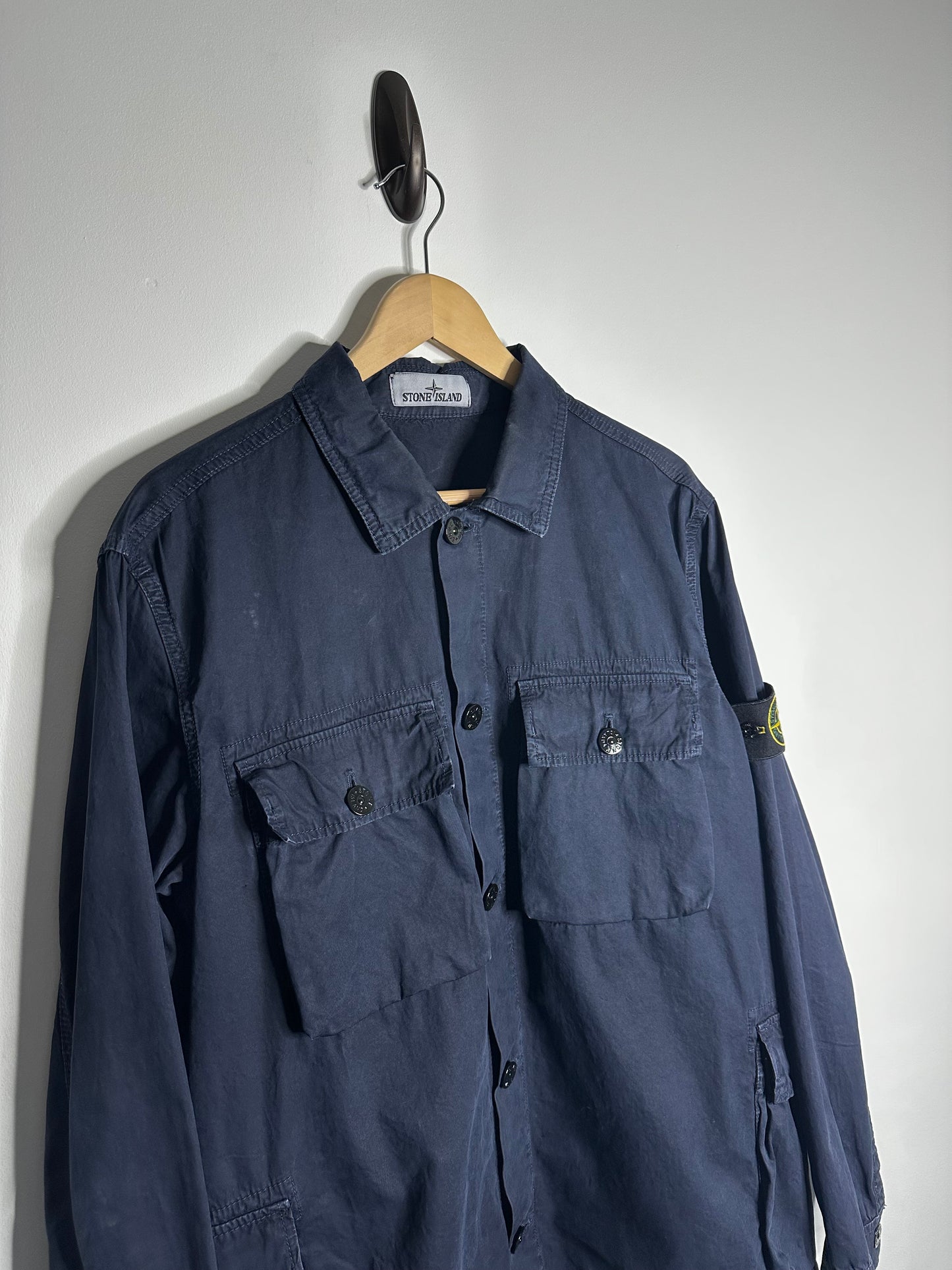 Stone Island Navy Old Treatment Multi Pocket Overshirt - Extra Large