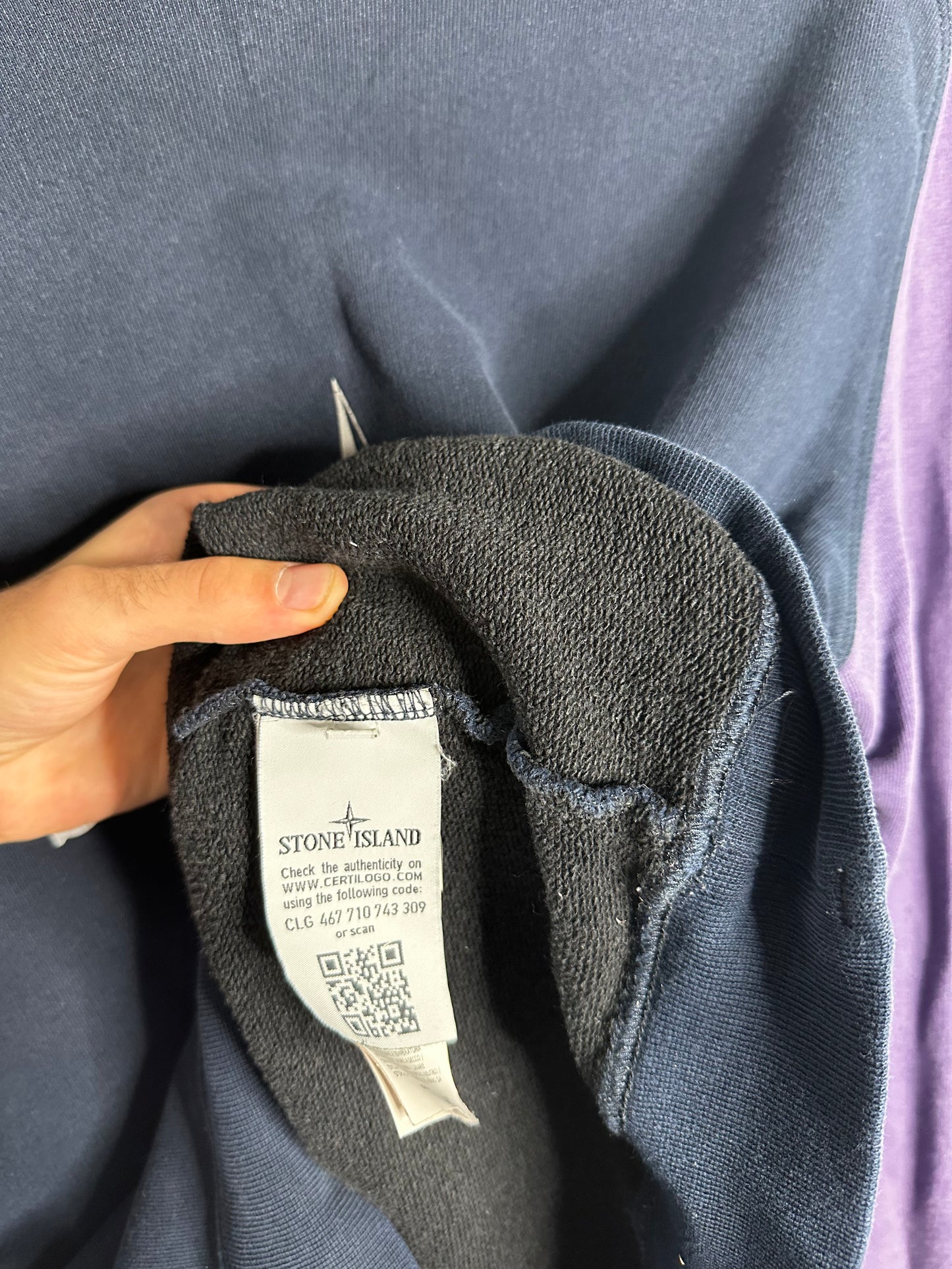 Stone Island Navy Reflective Text Sweatshirt - Medium
