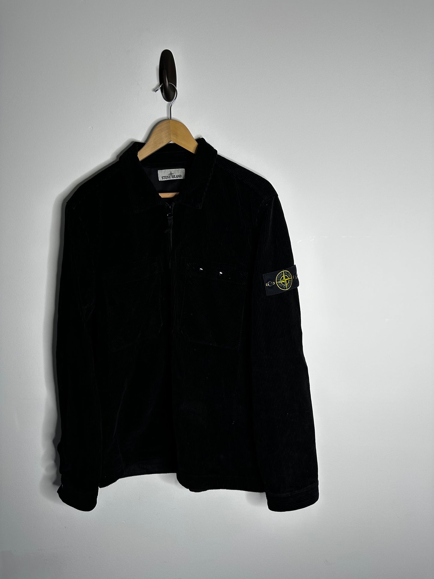 Stone Island Black Corduroy Zip Overshirt - Large
