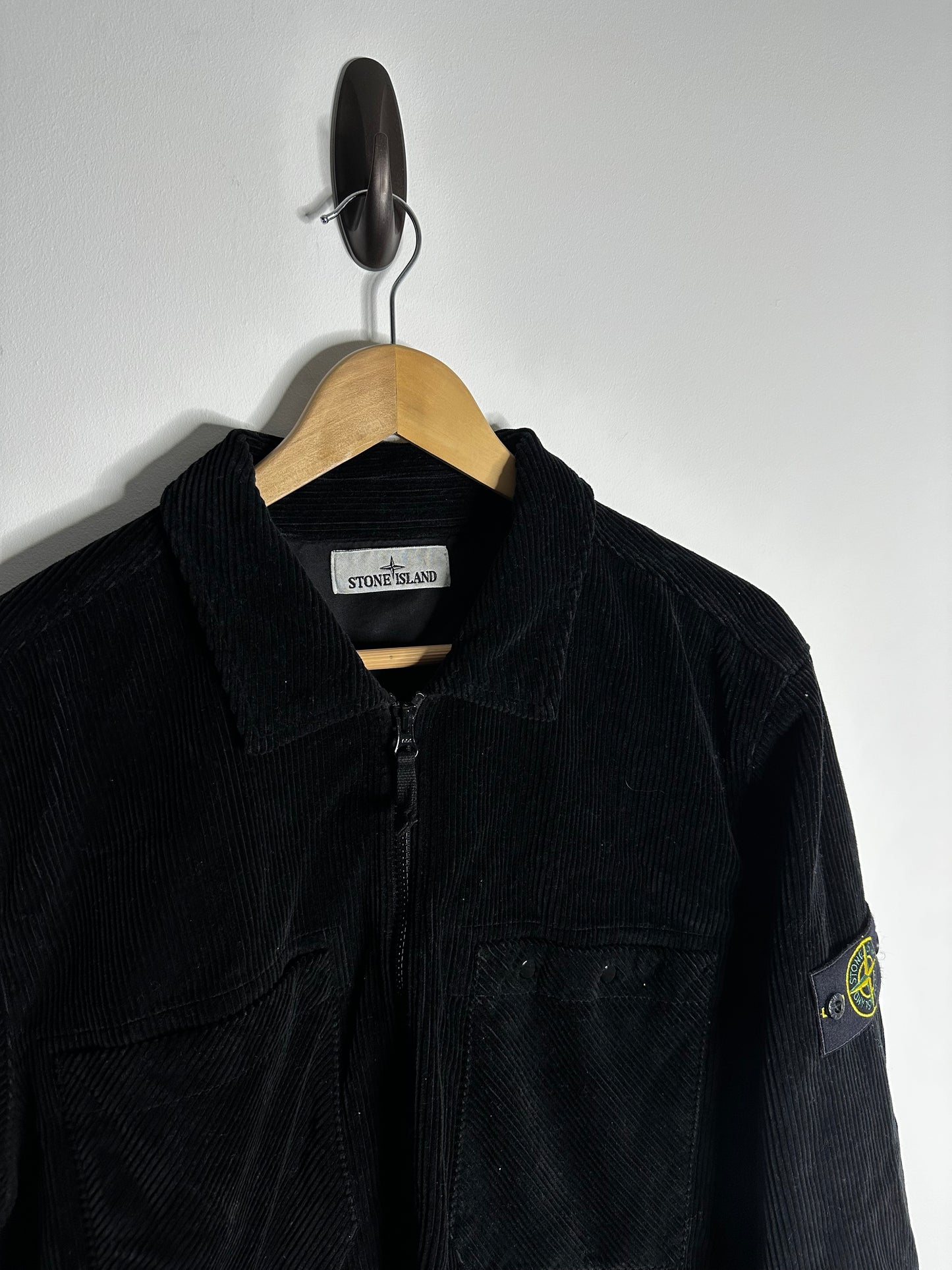 Stone Island Black Corduroy Zip Overshirt - Large
