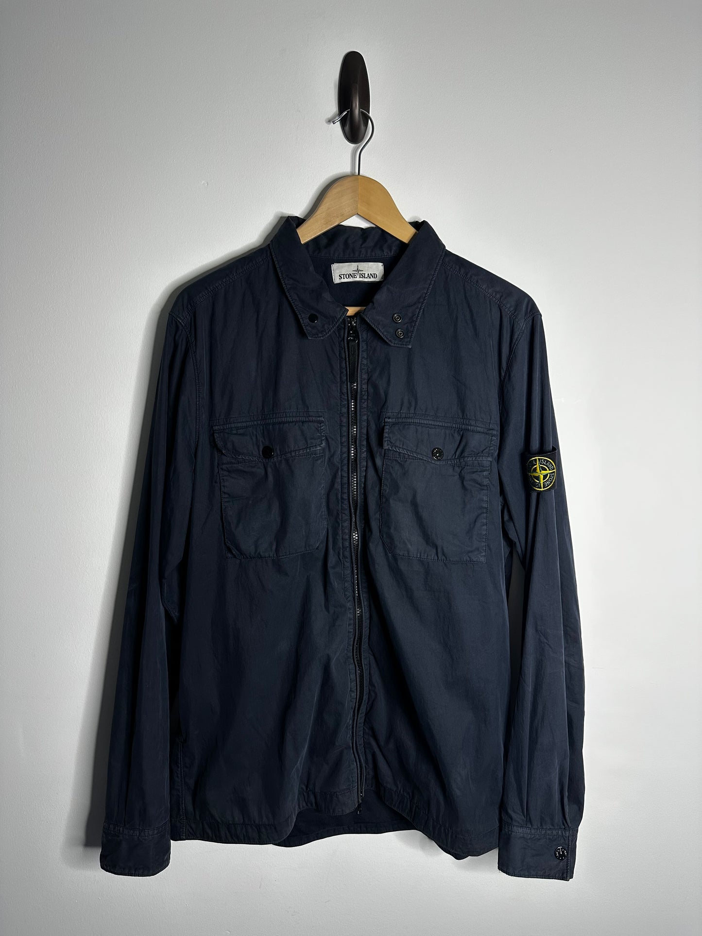 Stone Island Navy Brushed Cotton Overshirt - Large