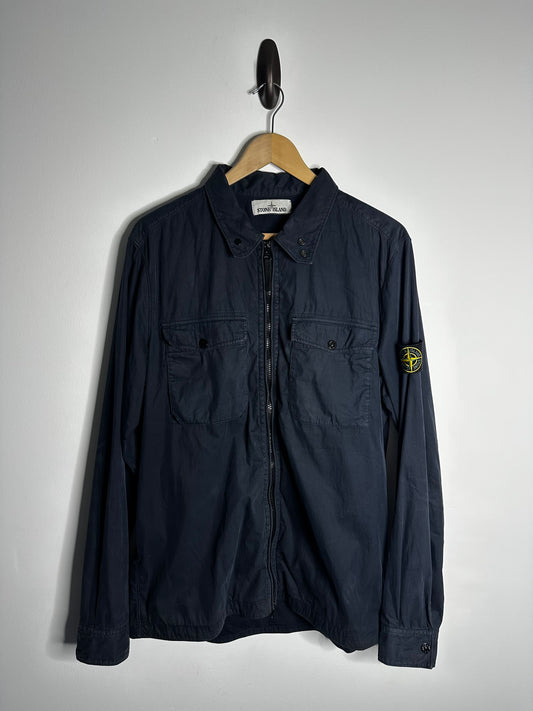 Stone Island Navy Brushed Cotton Overshirt - Large