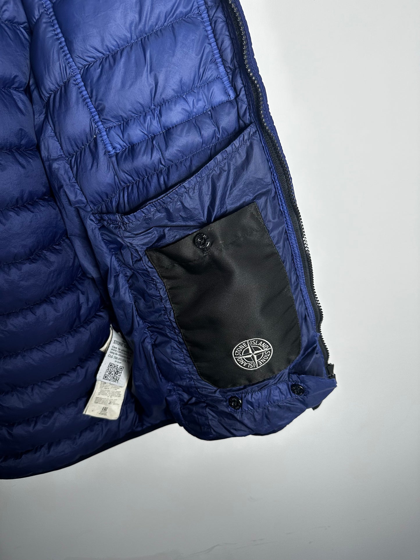 Stone Island Blue Garment Dyed Micro Yarn Down Hooded Jacket - Large