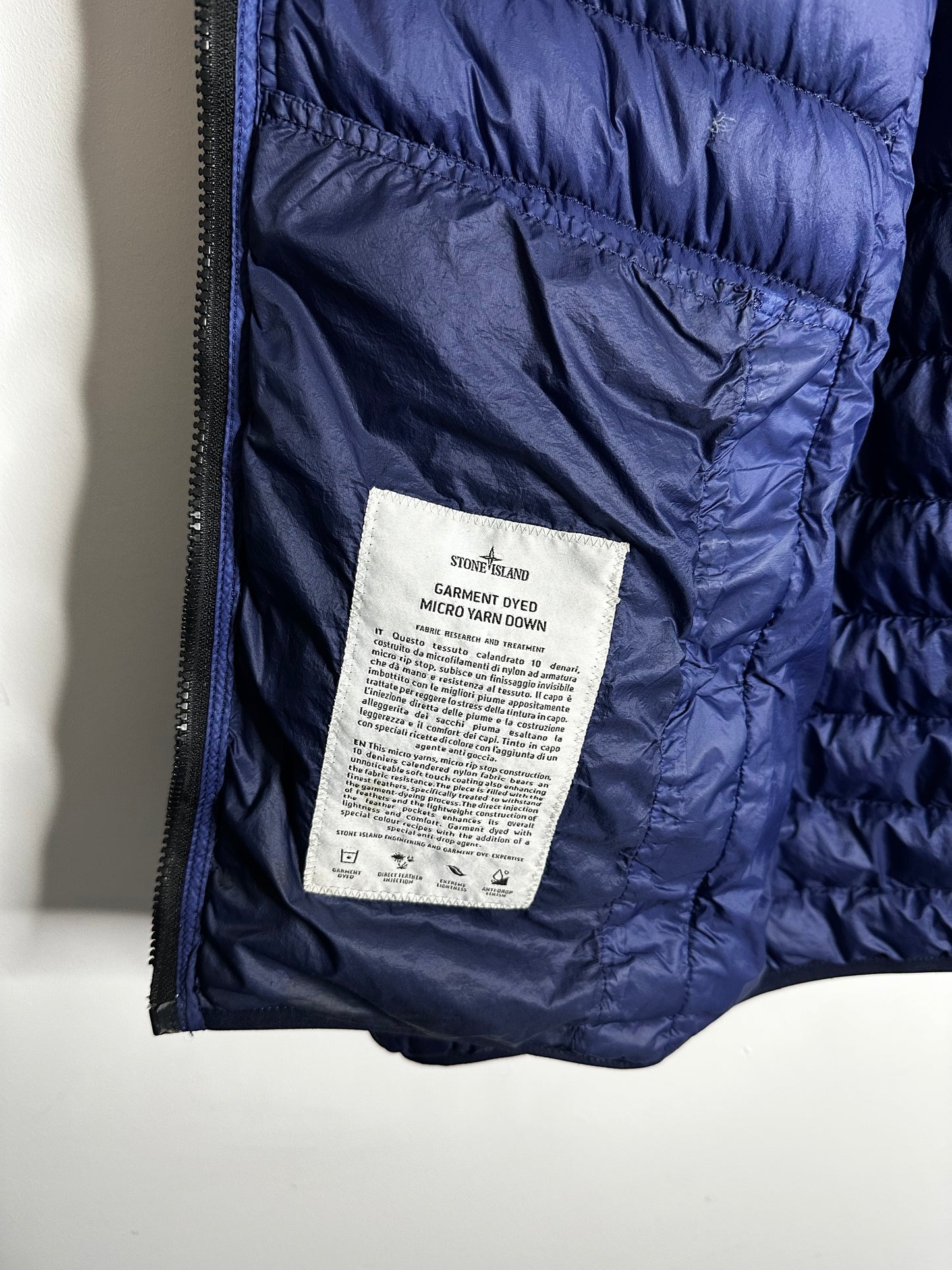 Stone Island Blue Garment Dyed Micro Yarn Down Hooded Jacket - Large