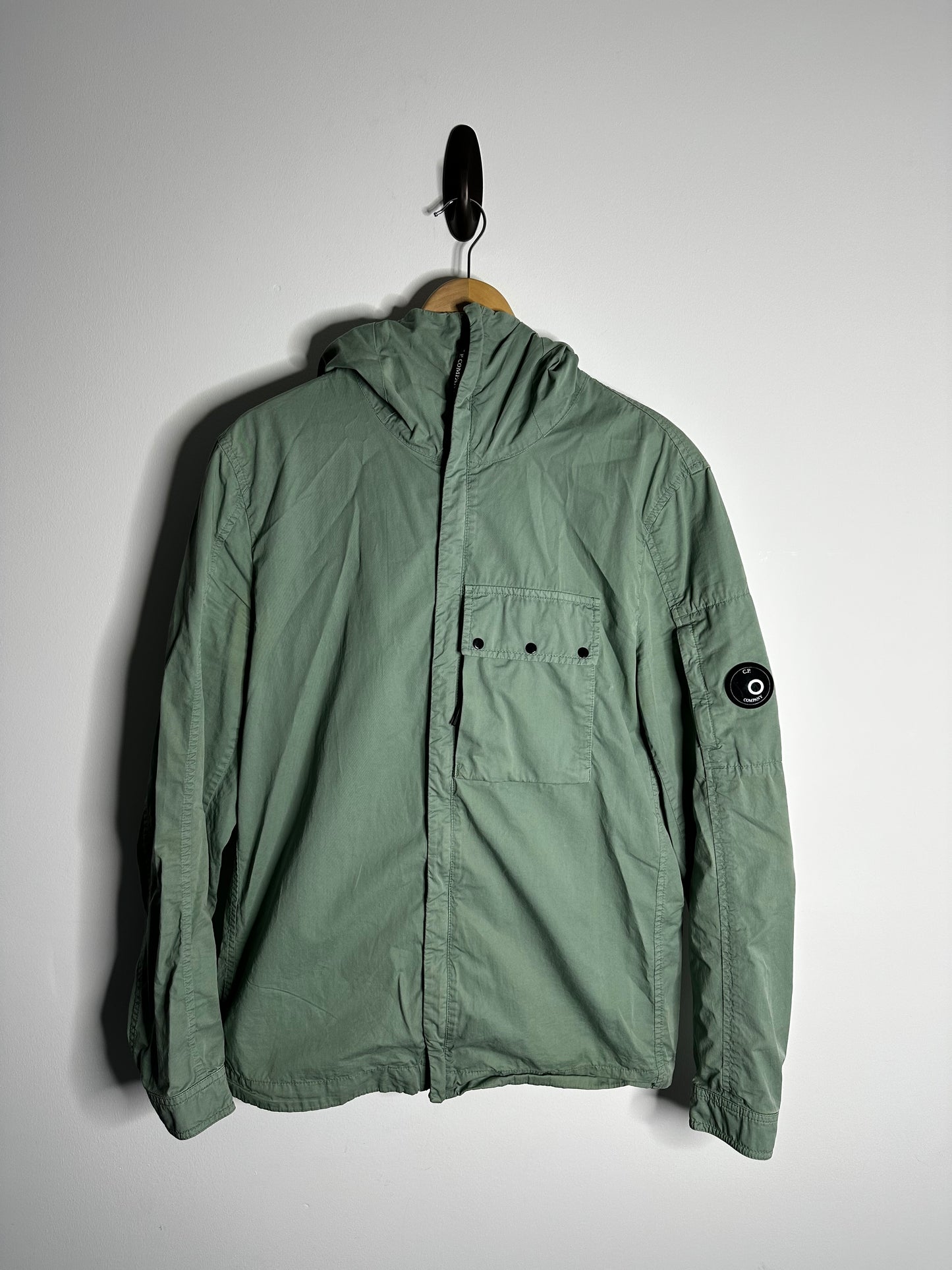 C.P. Company Green Gabardine Hooded Overshirt - Large