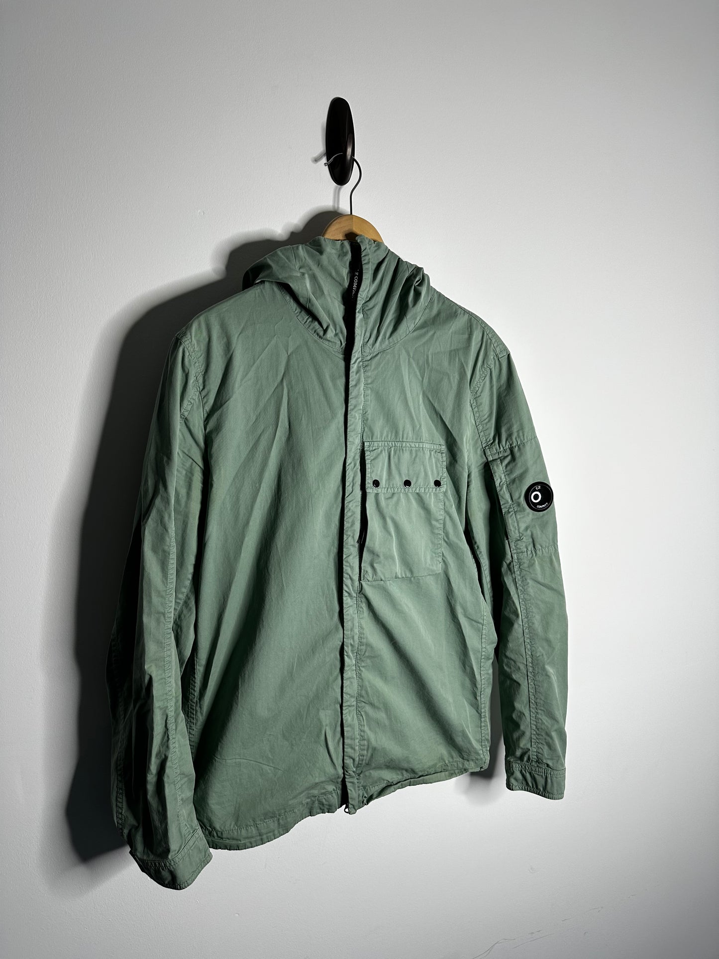 C.P. Company Green Gabardine Hooded Overshirt - Large