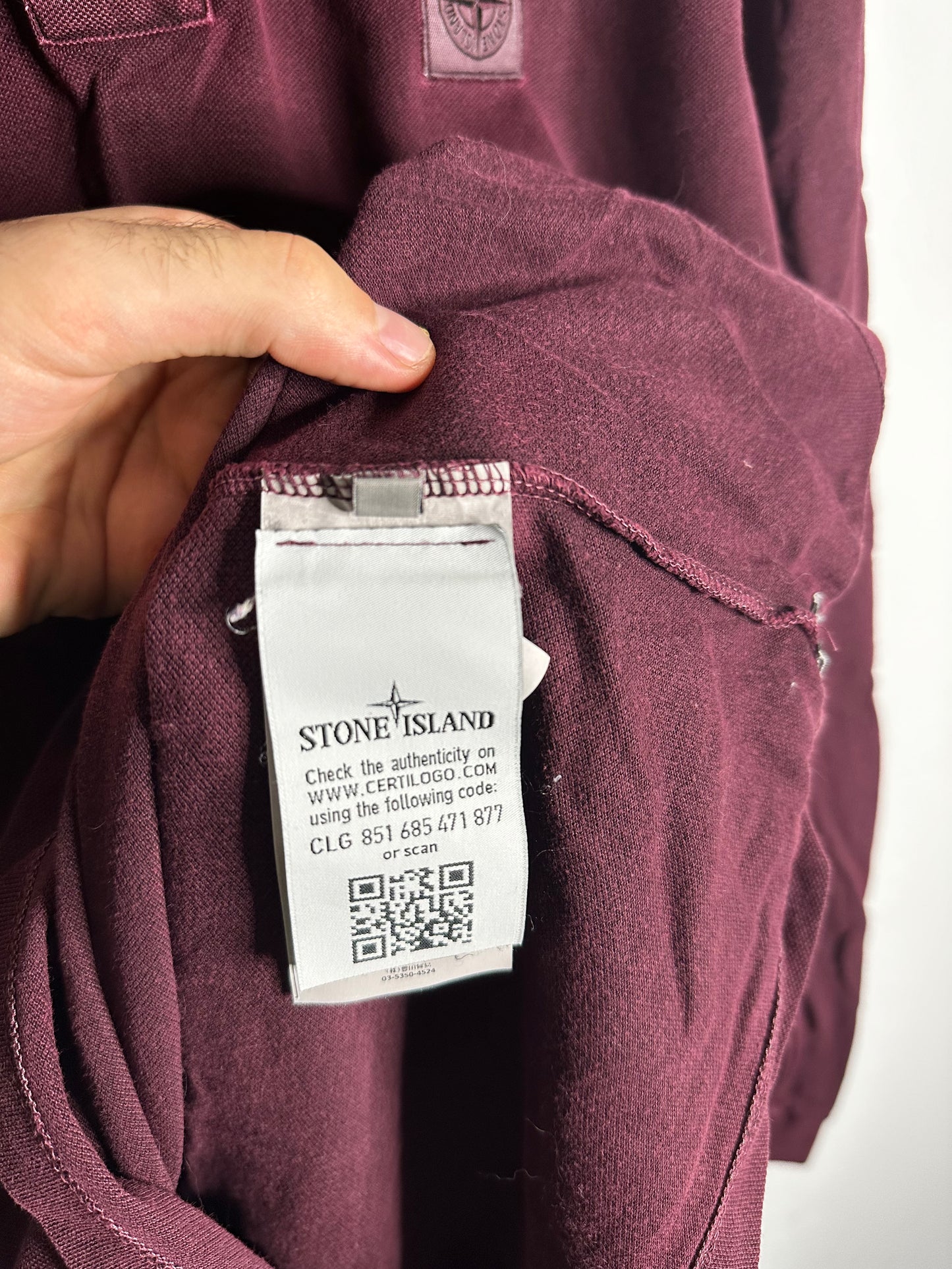 Stone Island Burgundy Long Sleeve Polo Shirt - Extra Large