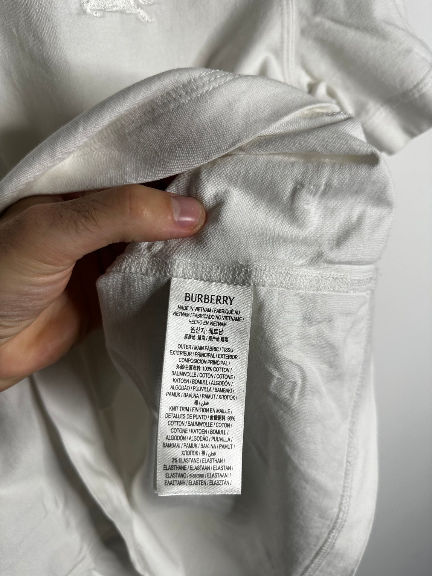 Burberry White Checked Shoulder Cotton Jersey T - Shirt - Medium