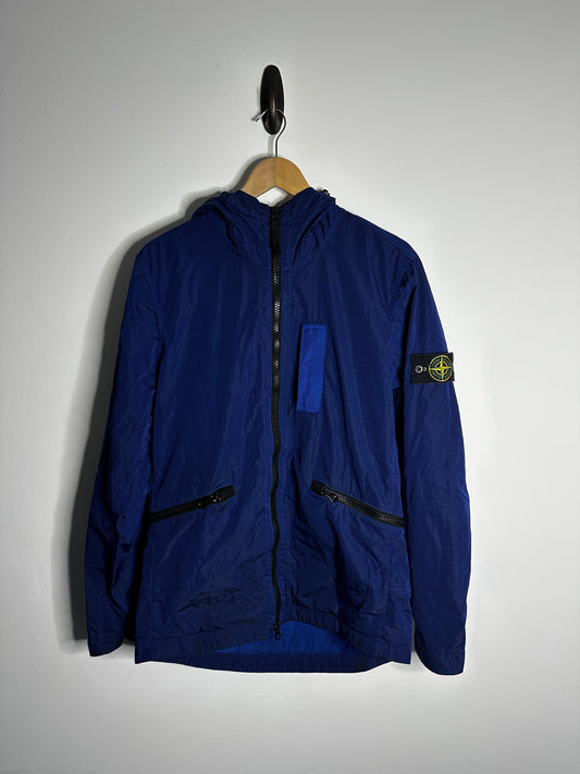 Stone Island Blue Nylon Metal Flock Hooded Jacket - Medium