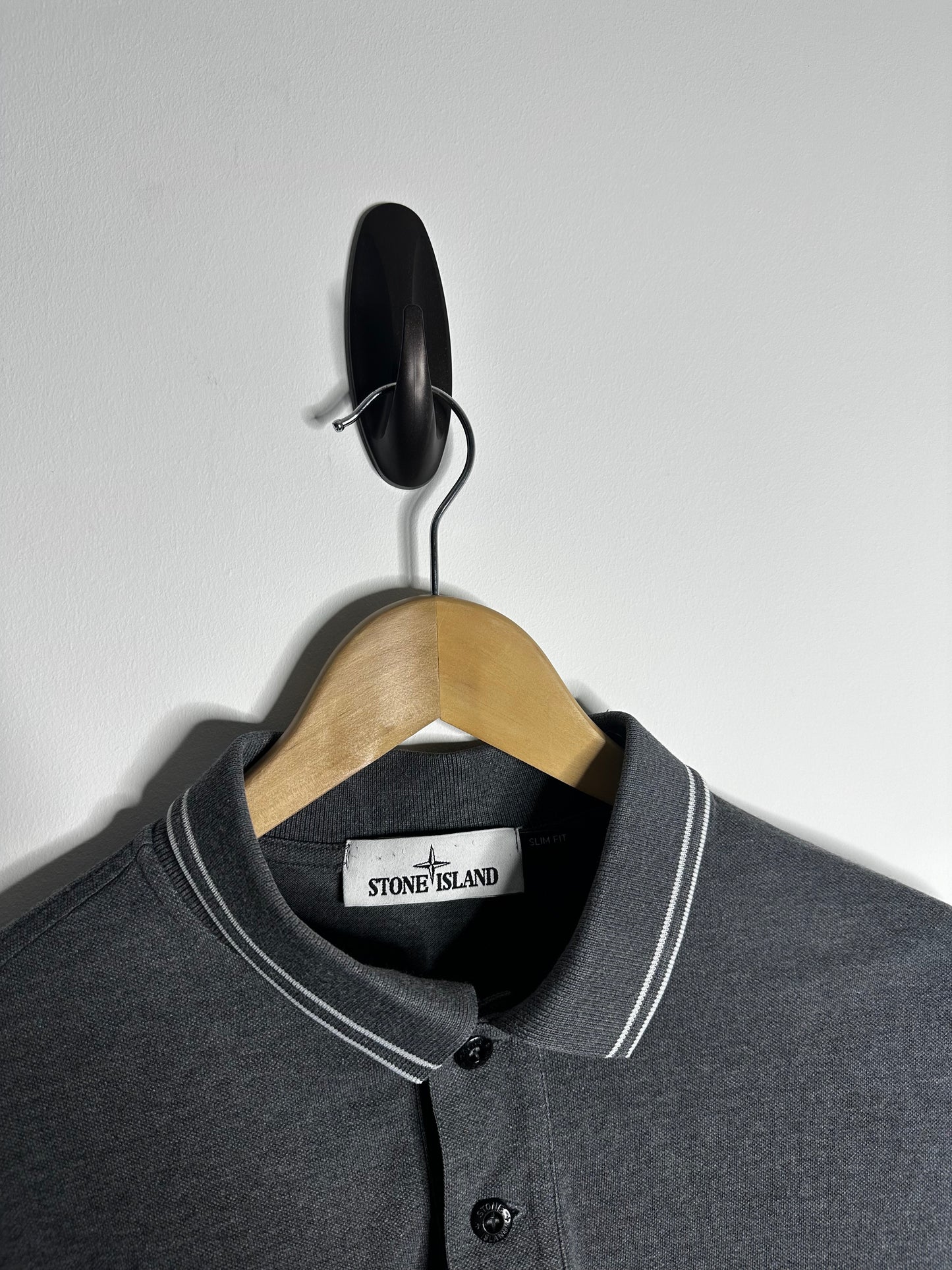 Stone Island Grey Long Sleeve Polo Shirt - Large