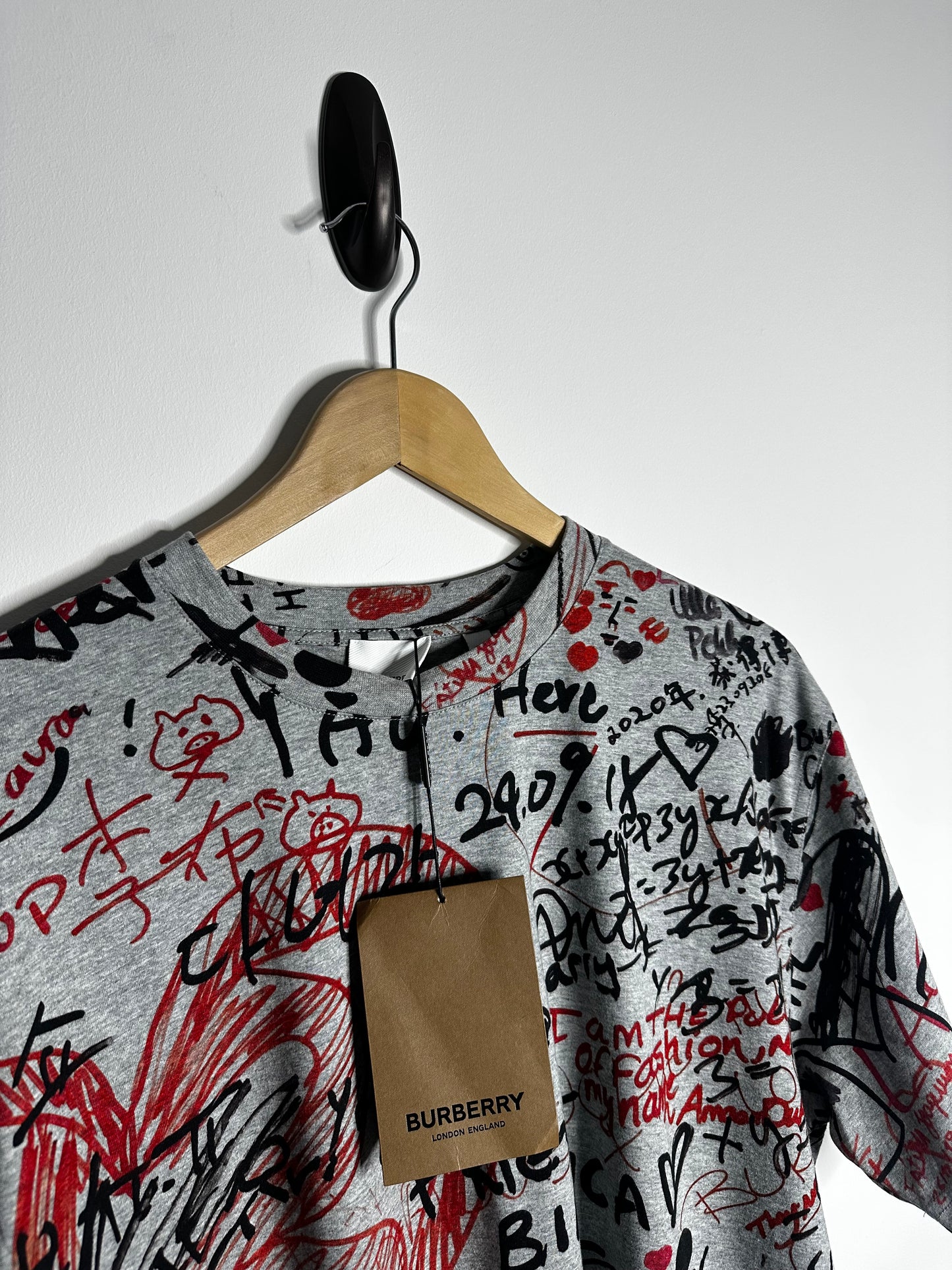Burberry Grey Graffiti Print T - Shirt - Large