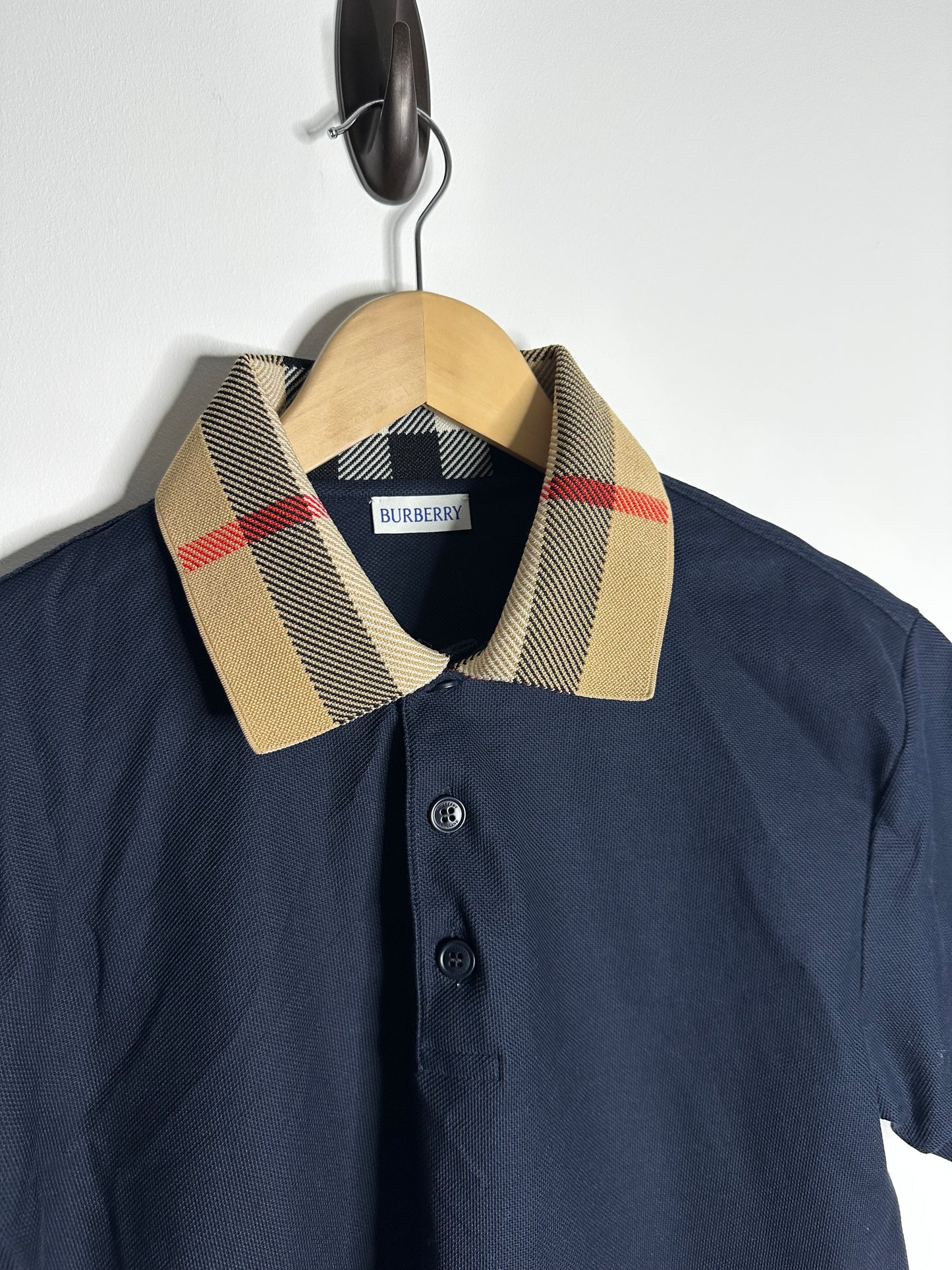 Burberry Smoked Navy Nova Check Collar Polo Shirt - Medium