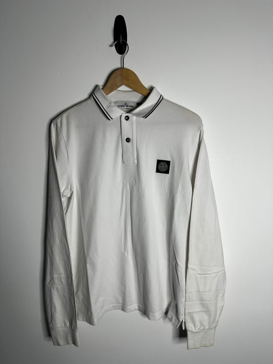 Stone Island White Long Sleeve Polo Shirt - Medium