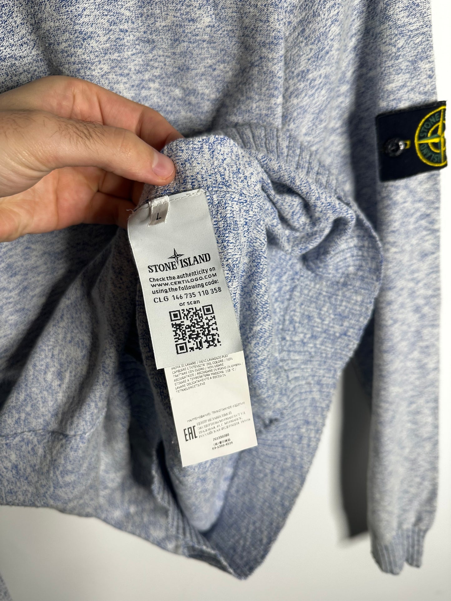 Stone Island Blue Marl Jumper - Large