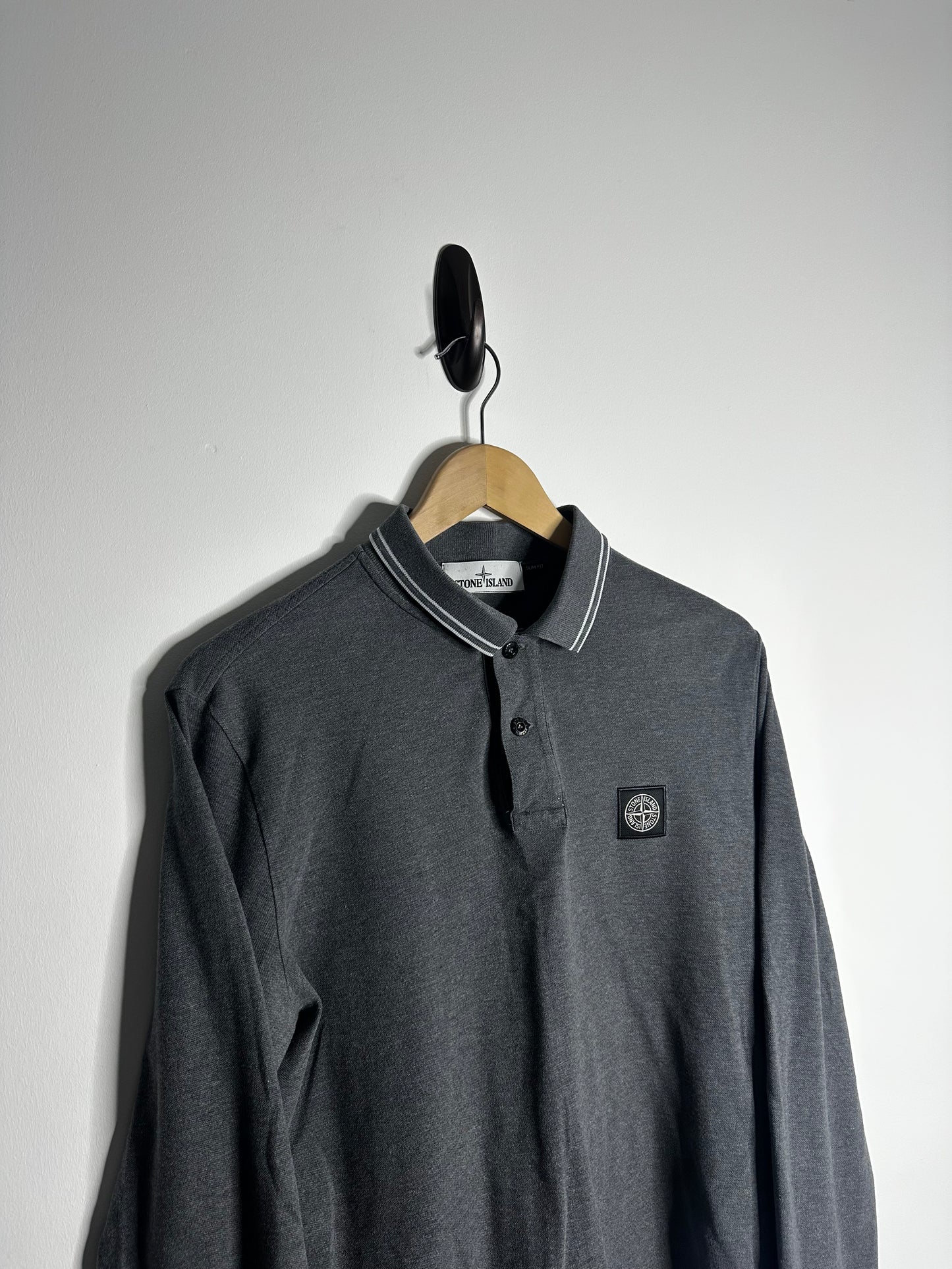 Stone Island Grey Long Sleeve Polo Shirt - Large