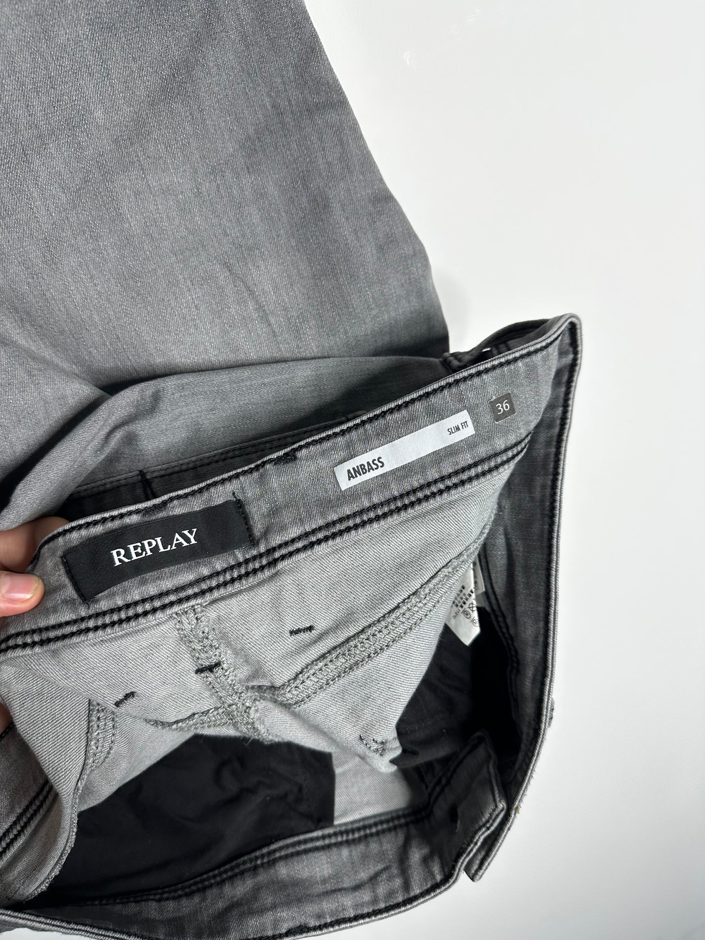 Replay Grey Anbass Hyperflex Jeans - 36 Waist / 32 Leg