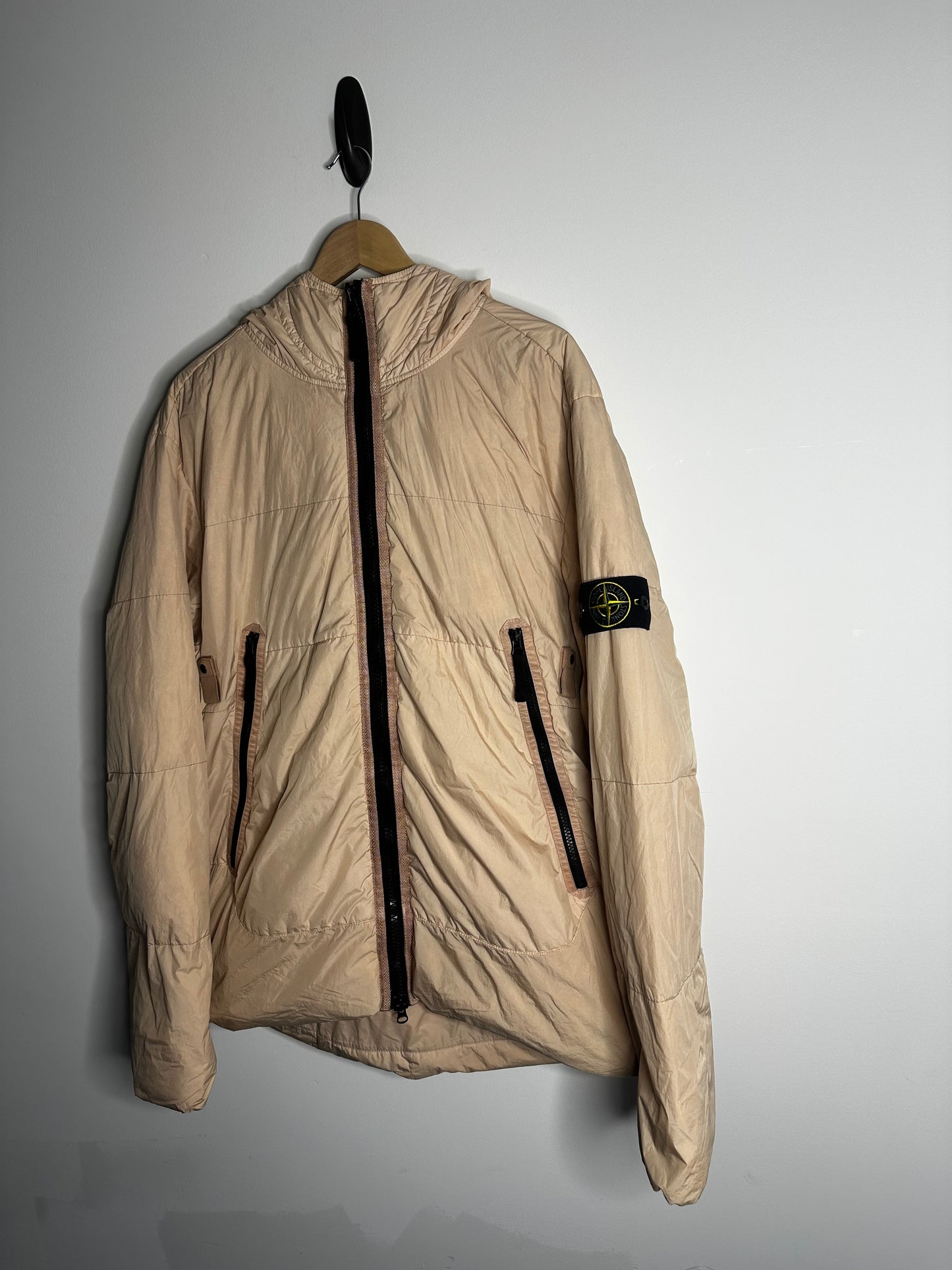 Stone Island Peach Crinkle Reps Down Hooded Jacket - XXL