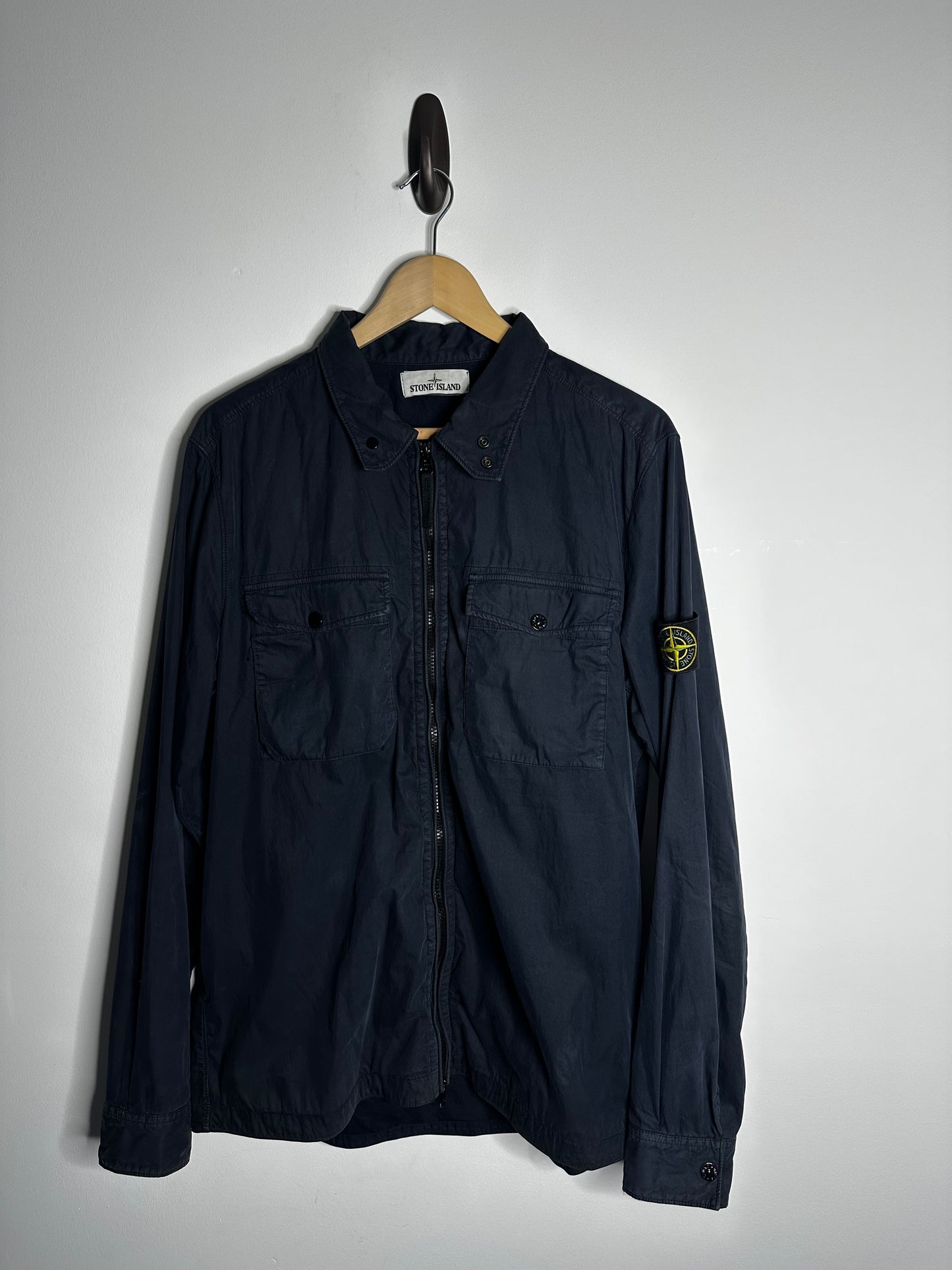 Stone Island Navy Brushed Cotton Overshirt - Large