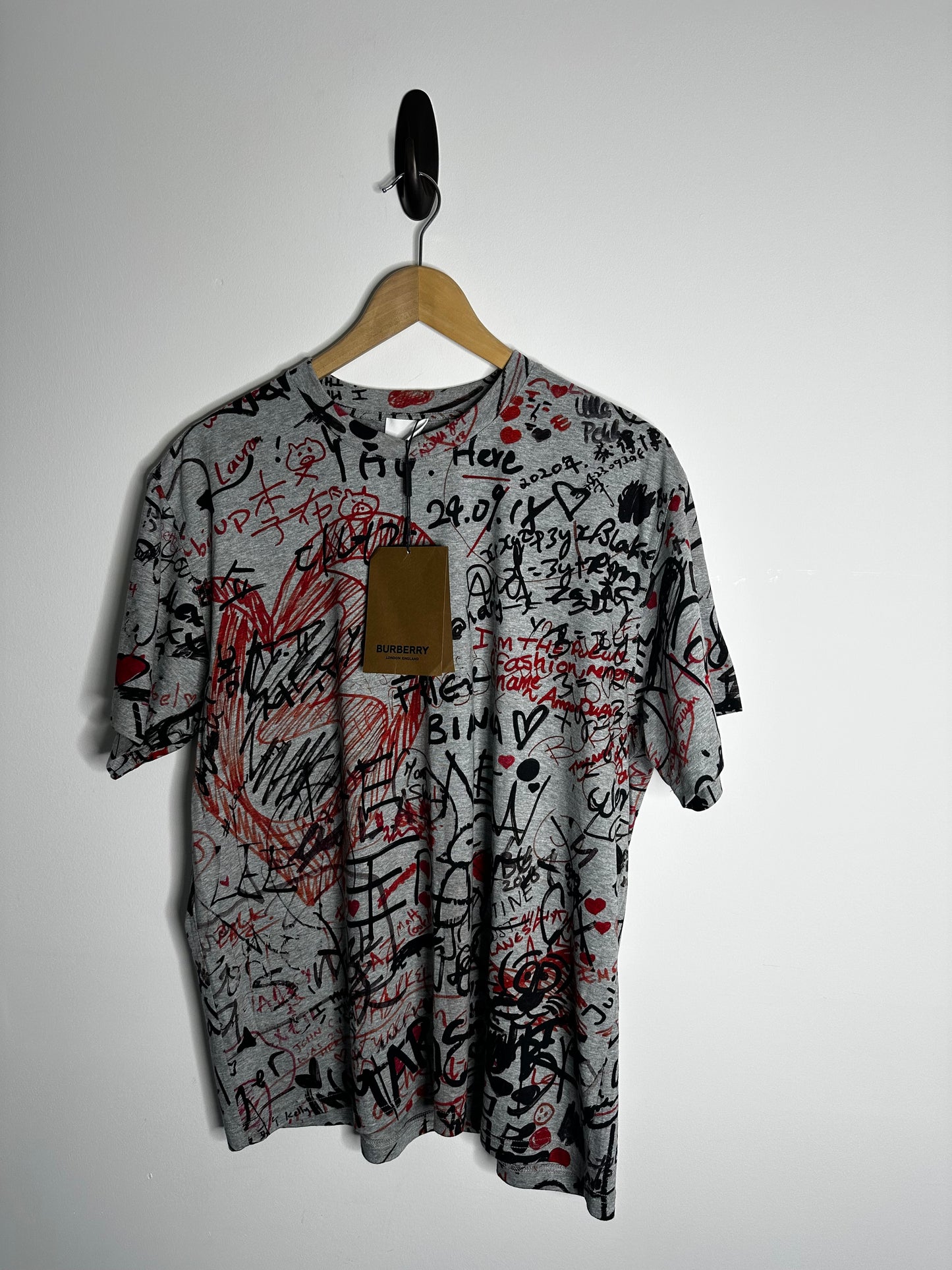 Burberry Grey Graffiti Print T - Shirt - Large