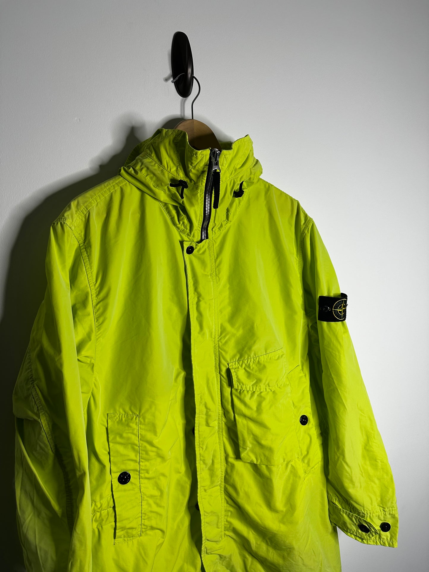 Stone Island Lime Green Micro Reps Long Jacket - Extra Large