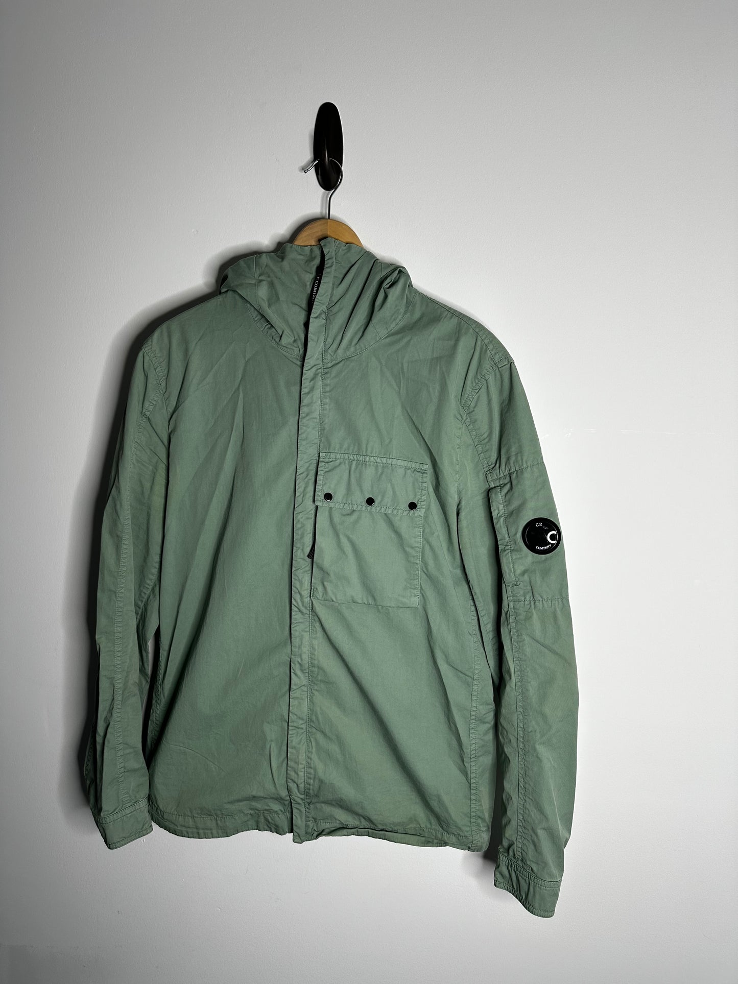 C.P. Company Green Gabardine Hooded Overshirt - Large