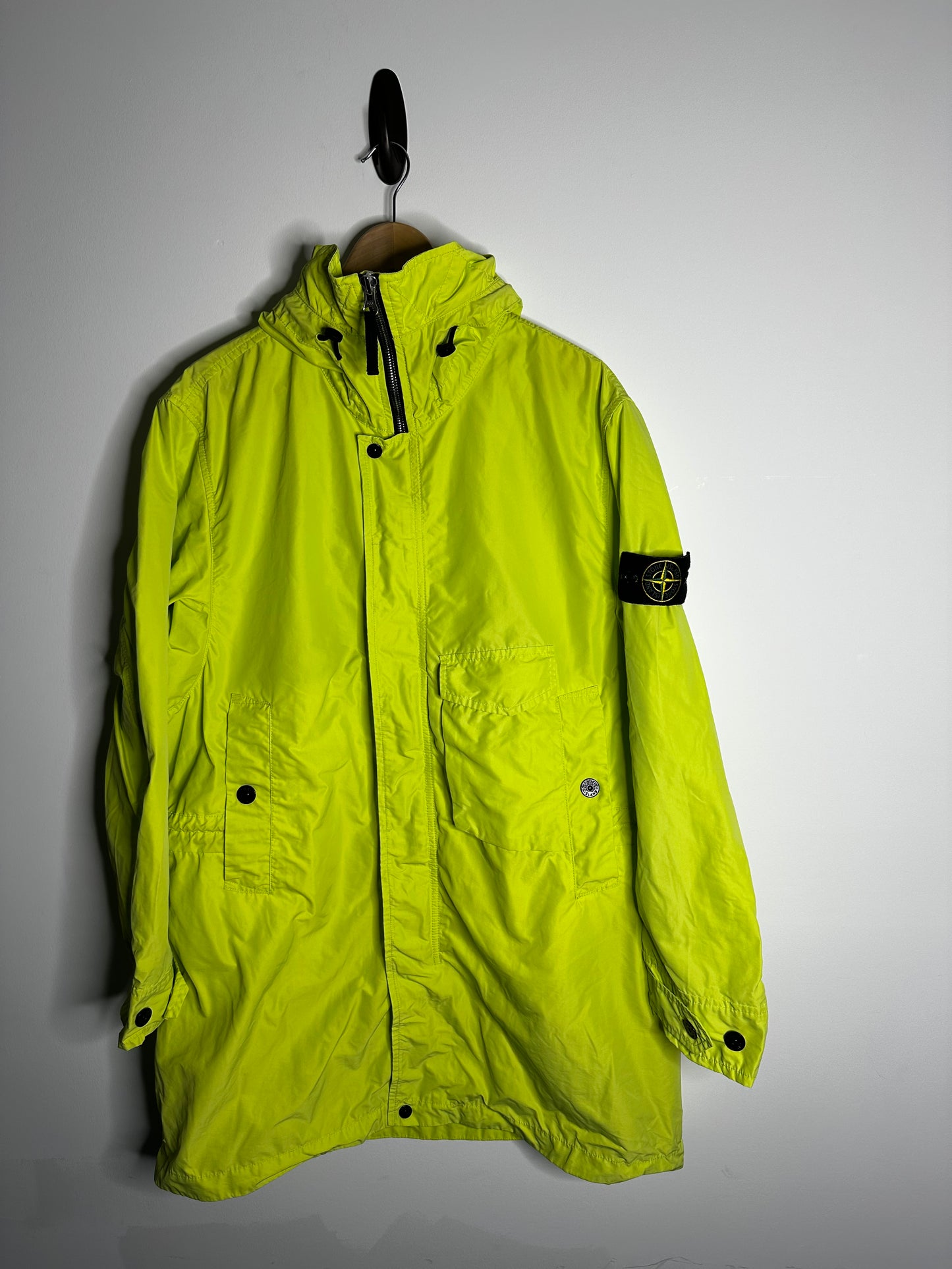 Stone Island Lime Green Micro Reps Long Jacket - Extra Large
