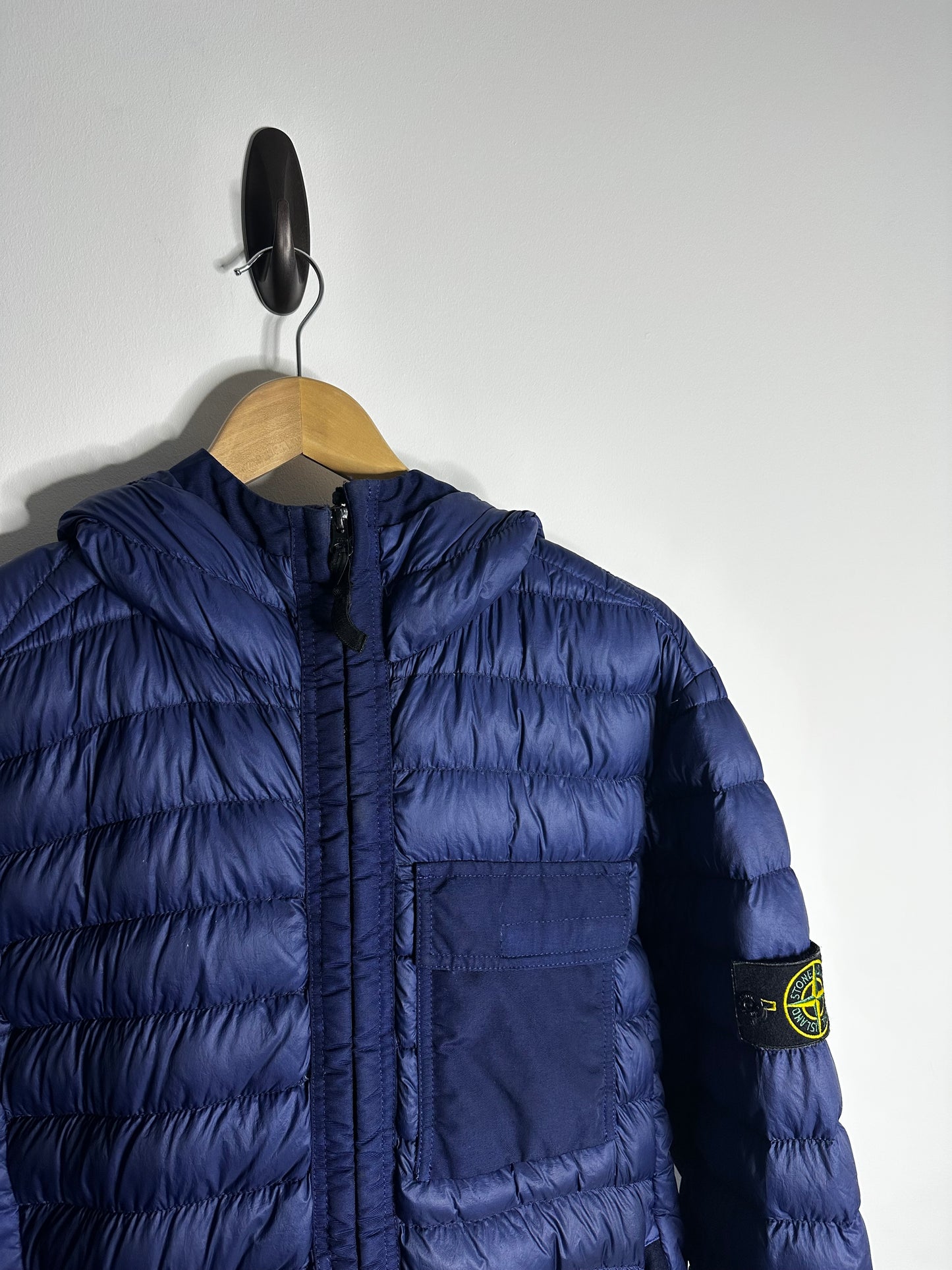 Stone Island Blue Garment Dyed Micro Yarn Down Hooded Jacket - Large