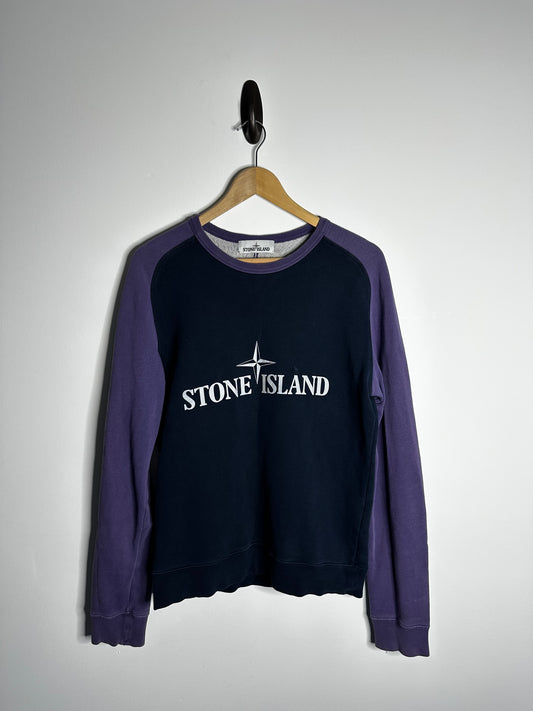 Stone Island Navy Reflective Text Sweatshirt - Medium