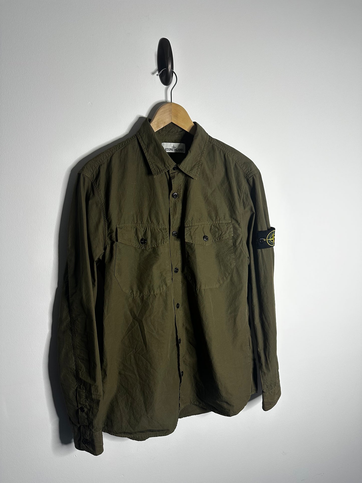Stone Island Khaki Button Fasten Overshirt - Large